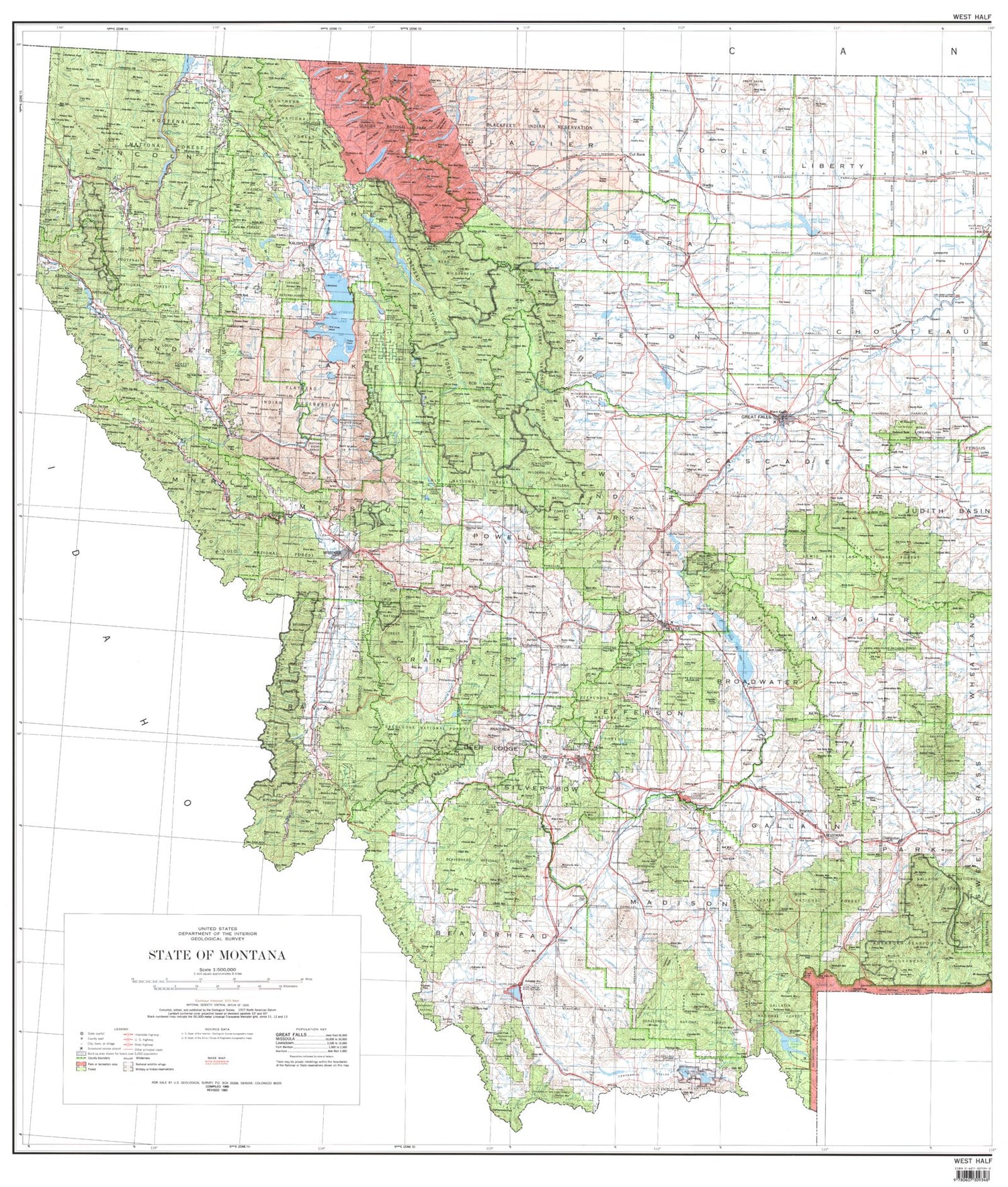 State of Montana West Topographic Map