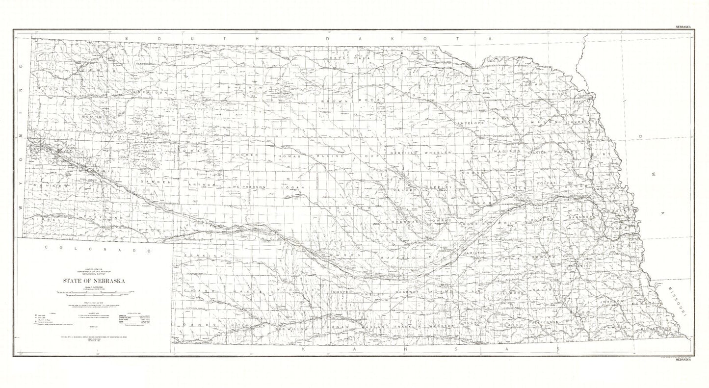 State of Nebraska Line Drawing Map