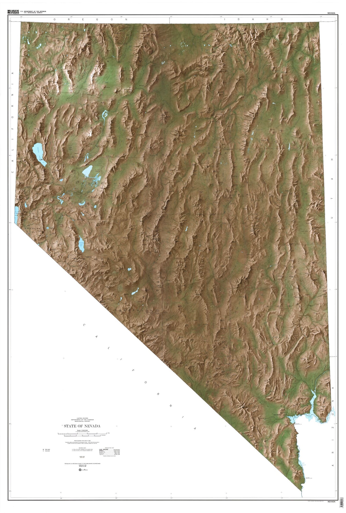 State of Nevada Shaded Relief Topo Map