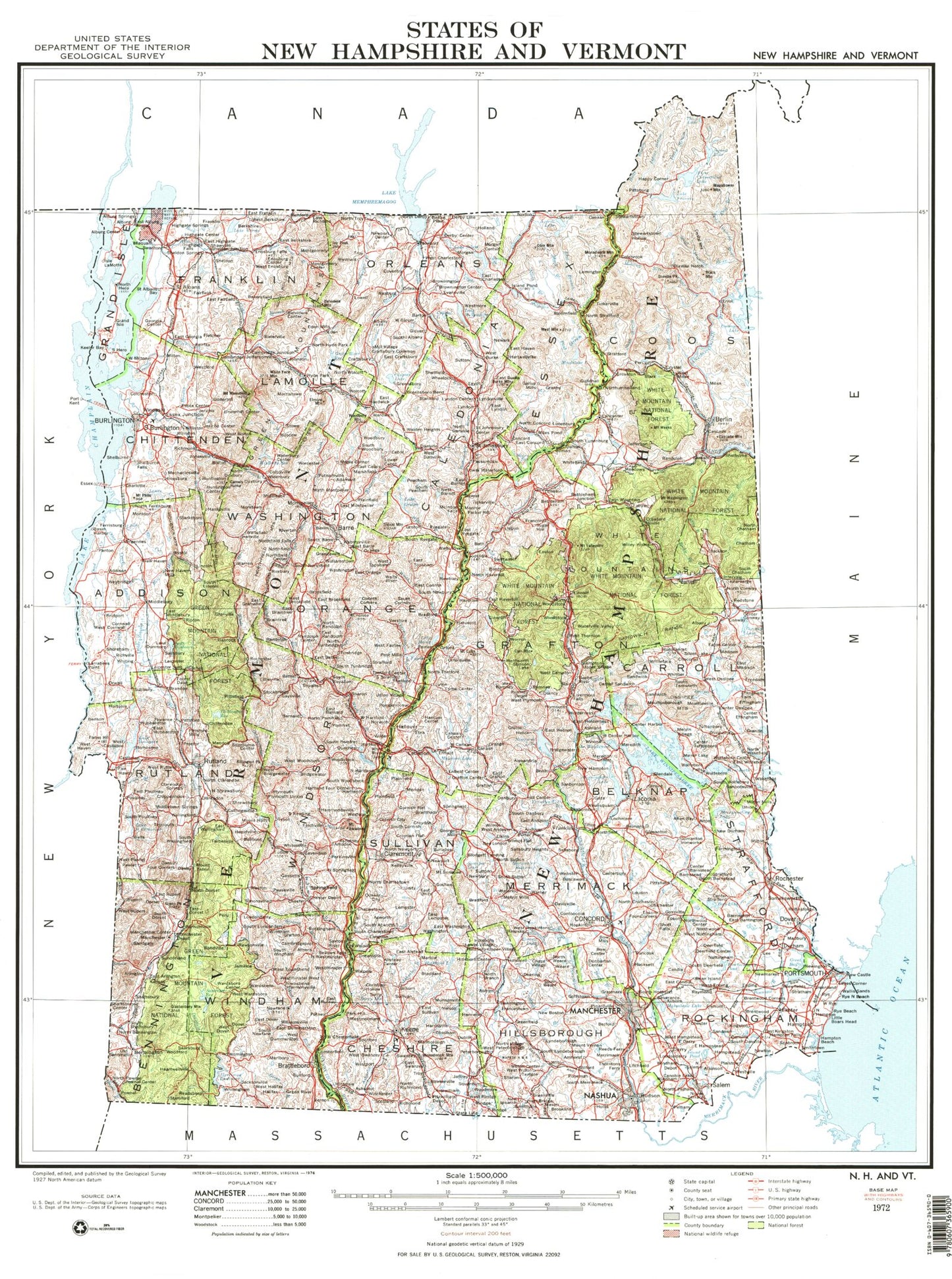 State of New Hampshire and Vermont Topographic Map