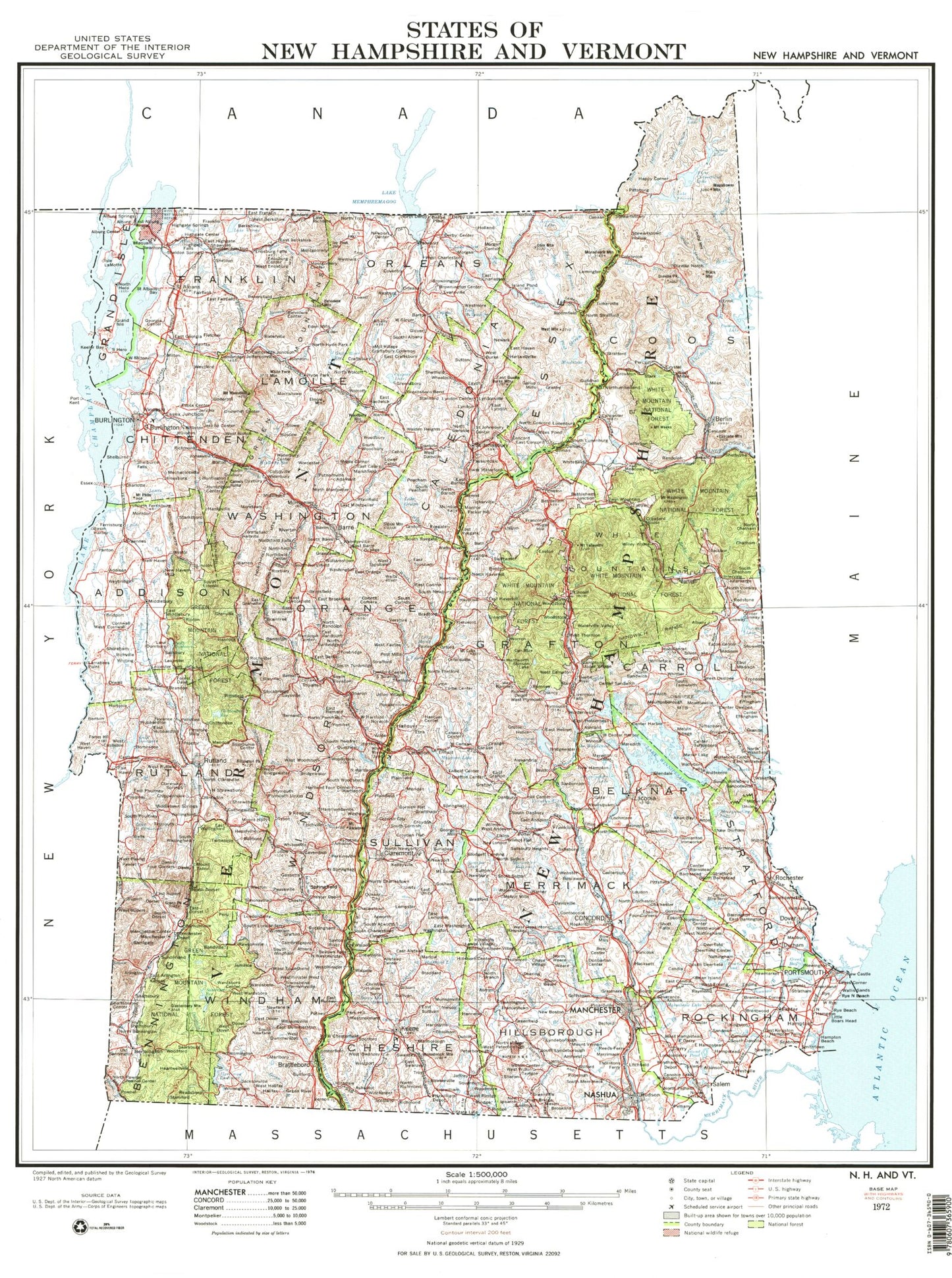 State of New Hampshire and Vermont Topographic Map
