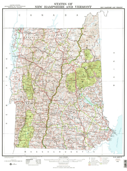 State of New Hampshire and Vermont Topographic Map