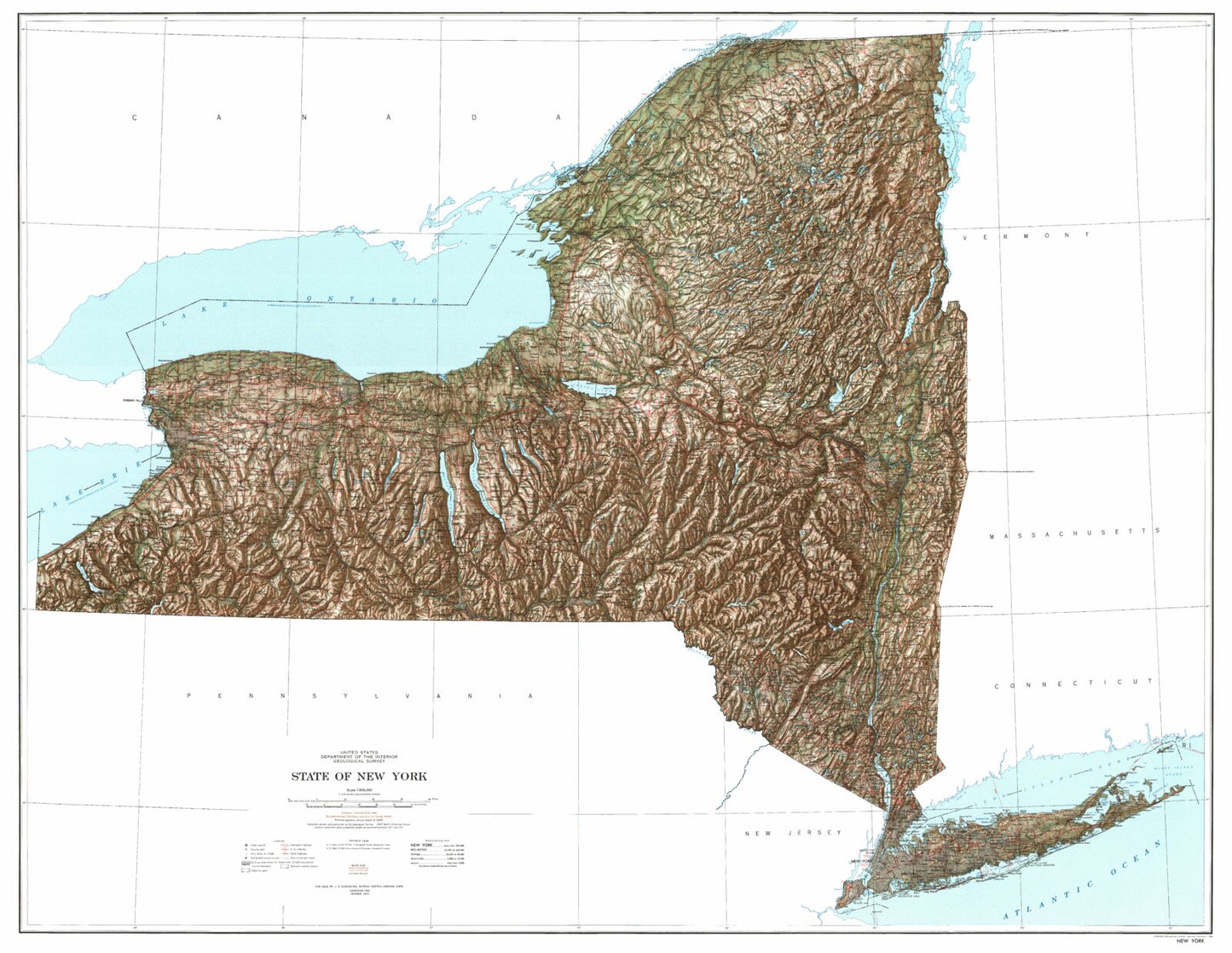 State of New York Shaded Relief Topo Map