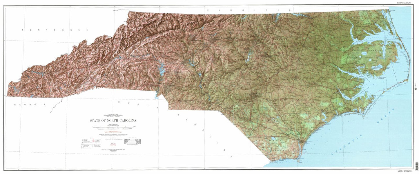 State of North Carolina Shaded Relief Topo Map