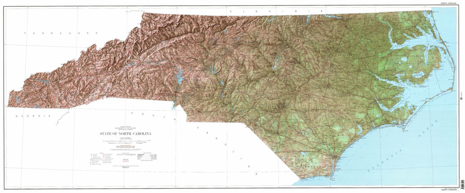 State of North Carolina Shaded Relief Topo Map