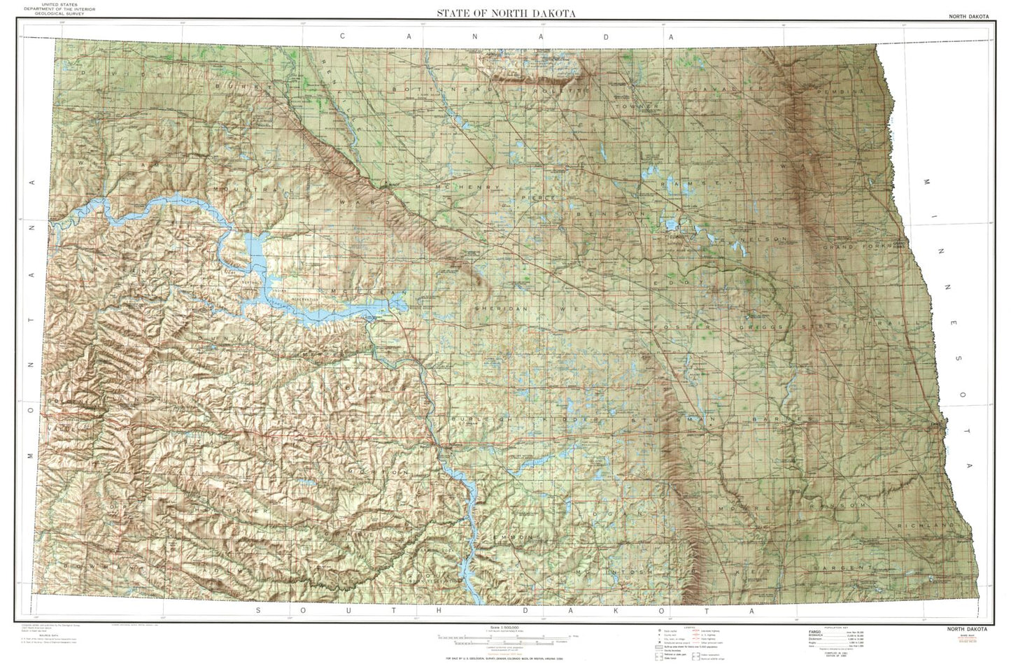 State of North Dakota Shaded Relief Topo Map