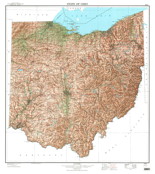 State of Ohio Shaded Relief Topo Map