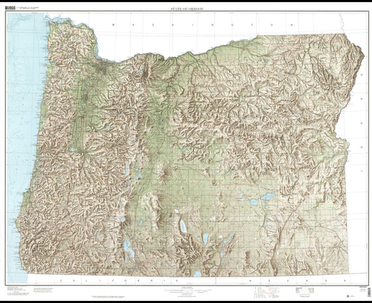 State of Oregon Shaded Relief Topo Map