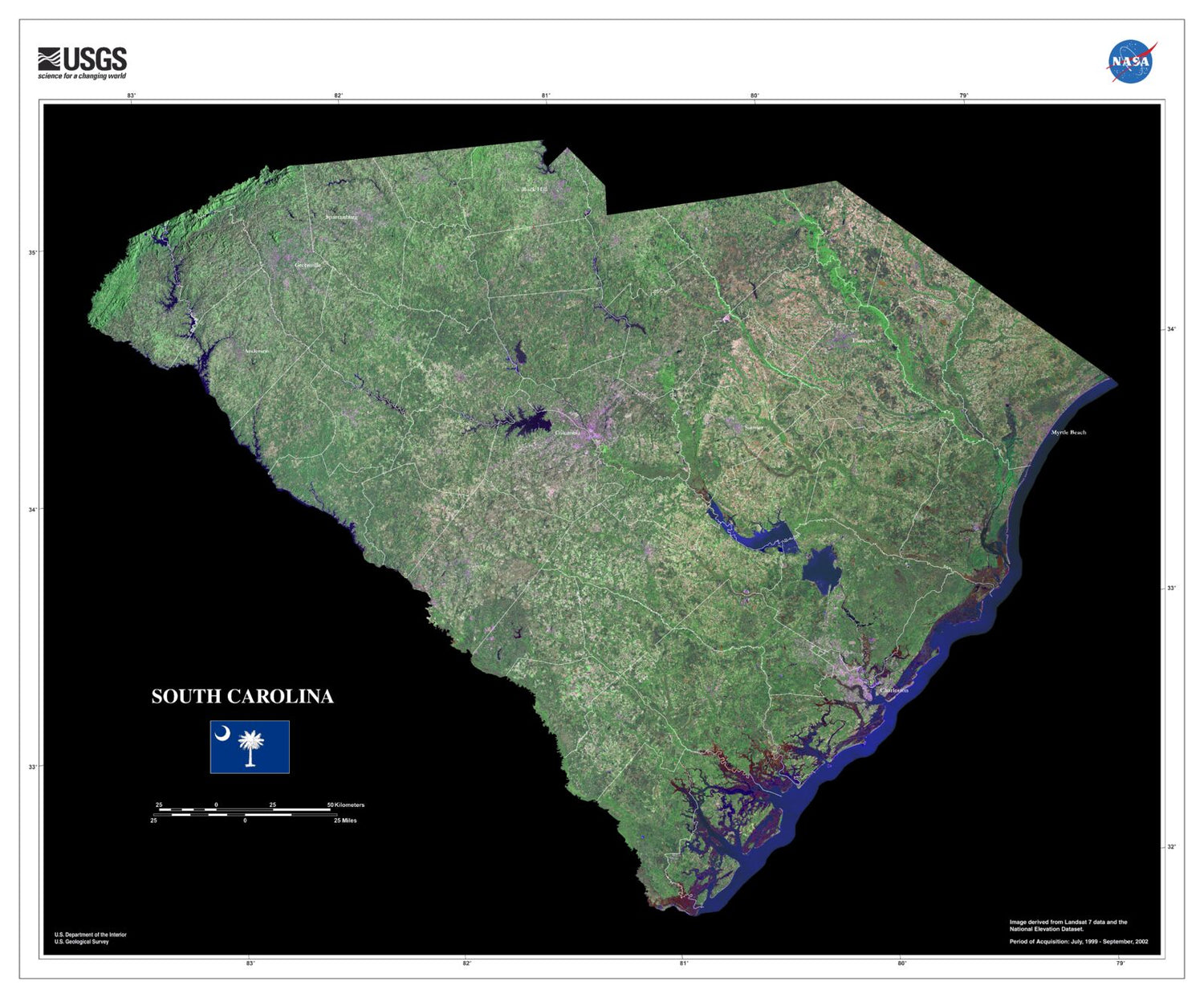 State of South Carolina Satellite Map