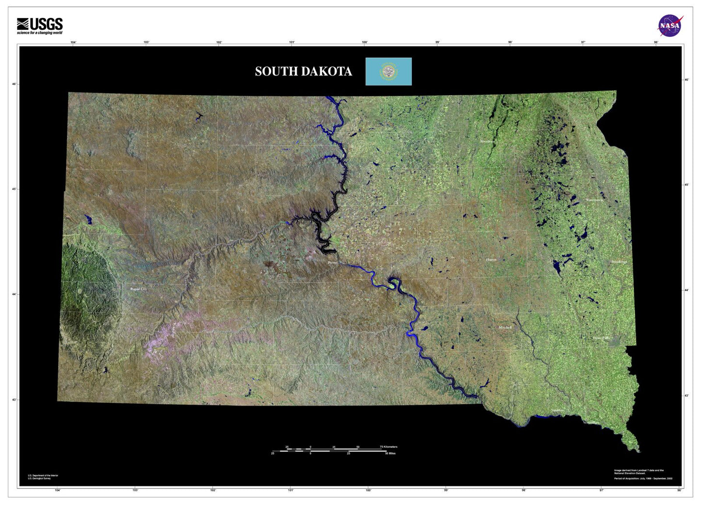 State of South Dakota Satellite Map