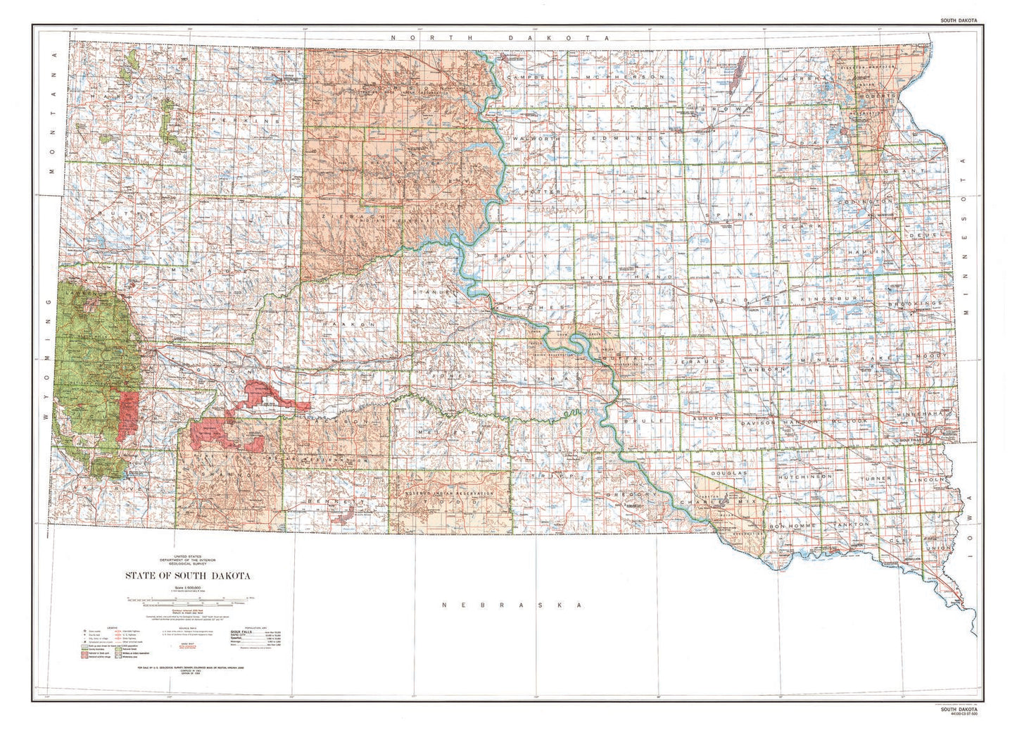 State of South Dakota Topographic Map