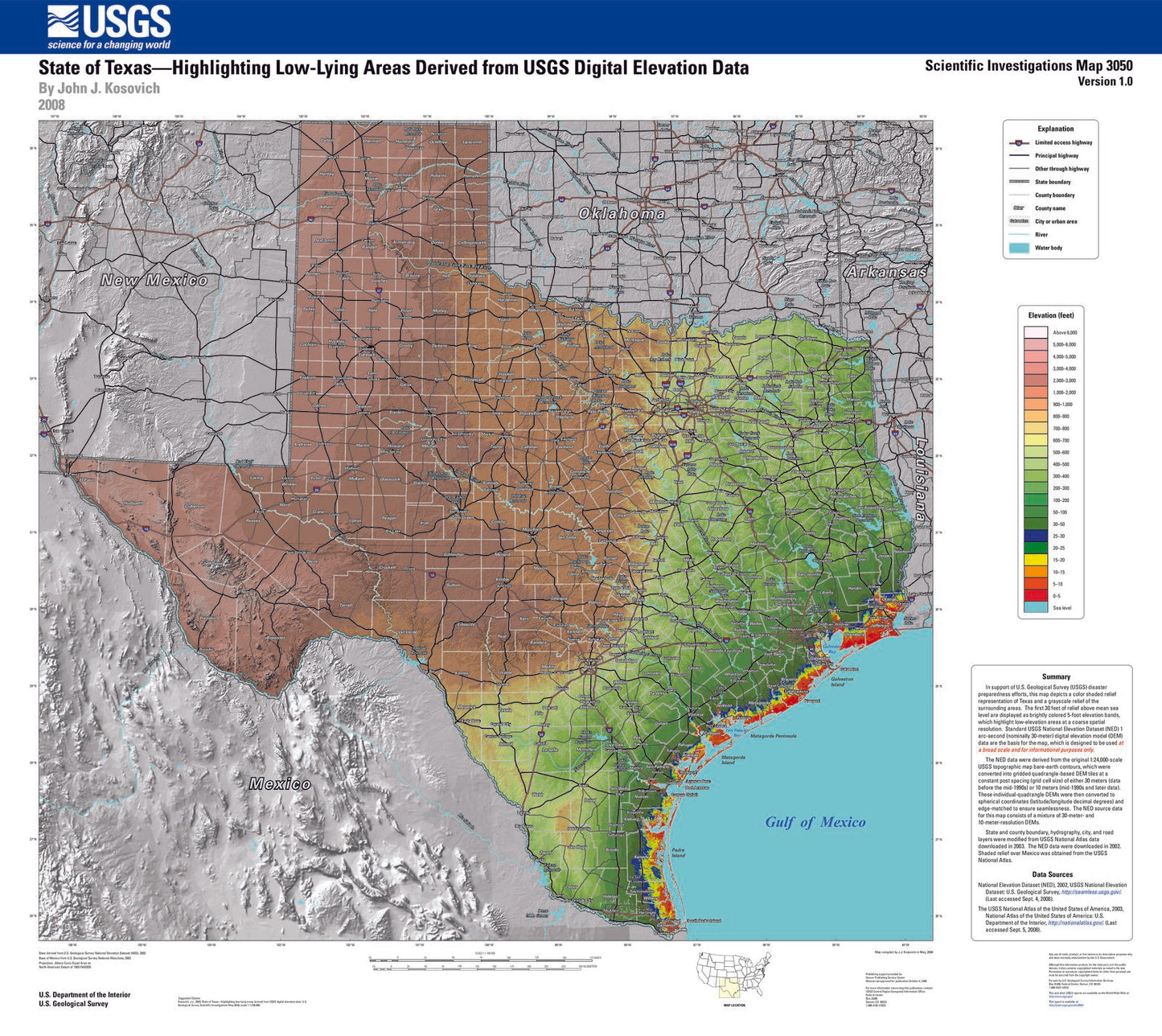 State of Texas Low Lying Areas Map