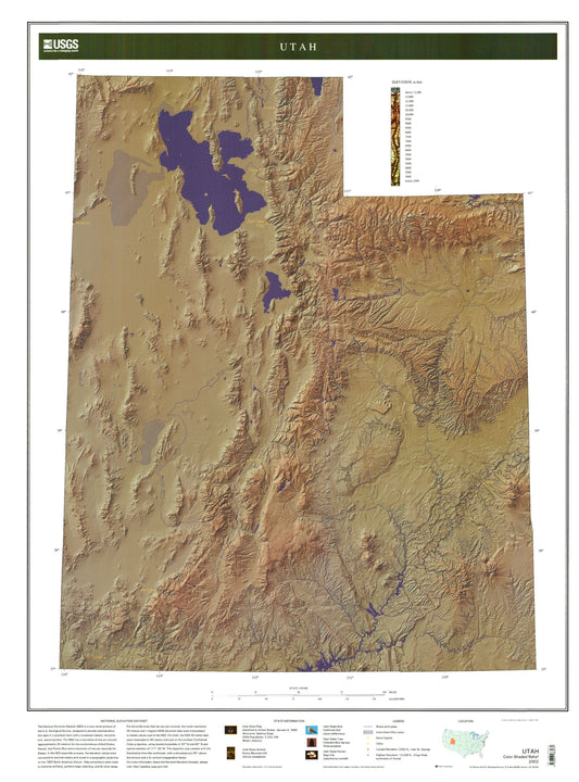 State of Utah Shaded Relief Color Map