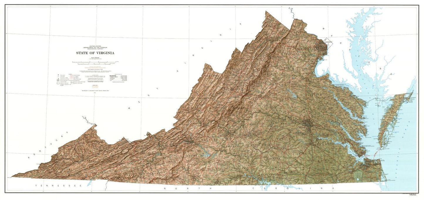 State of Virginia Shaded Relief Topo Map