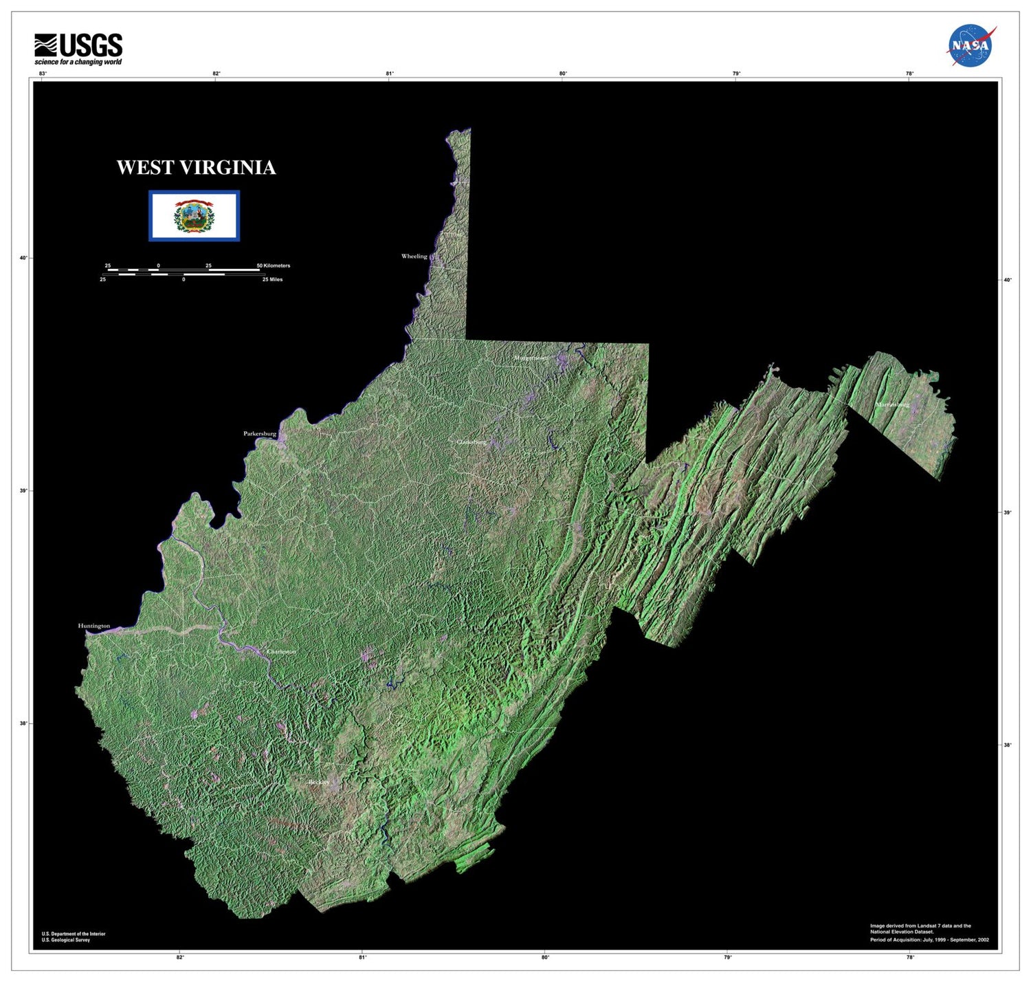 State of West Virginia Satellite Map