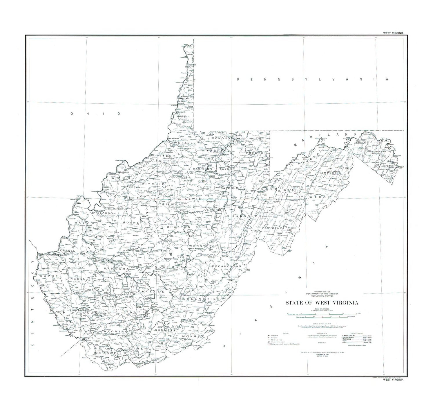 State of West Virginia Line Drawing Map