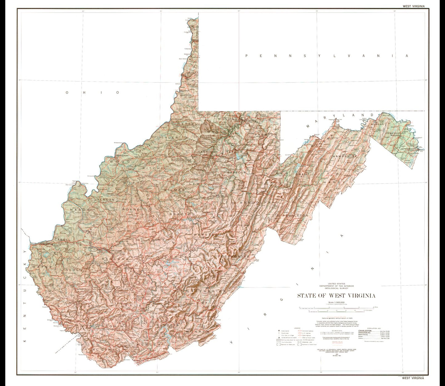 State of West Virginia Shaded Relief Topo Map