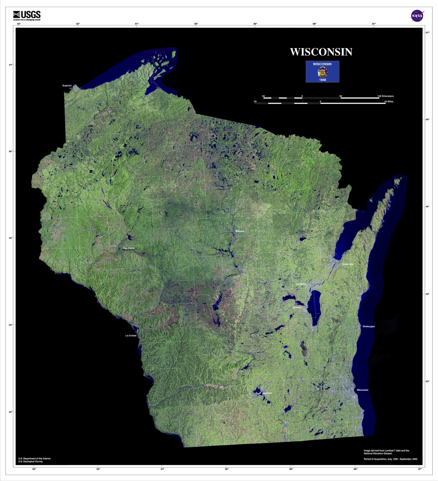 State of Wisconsin Satellite Map