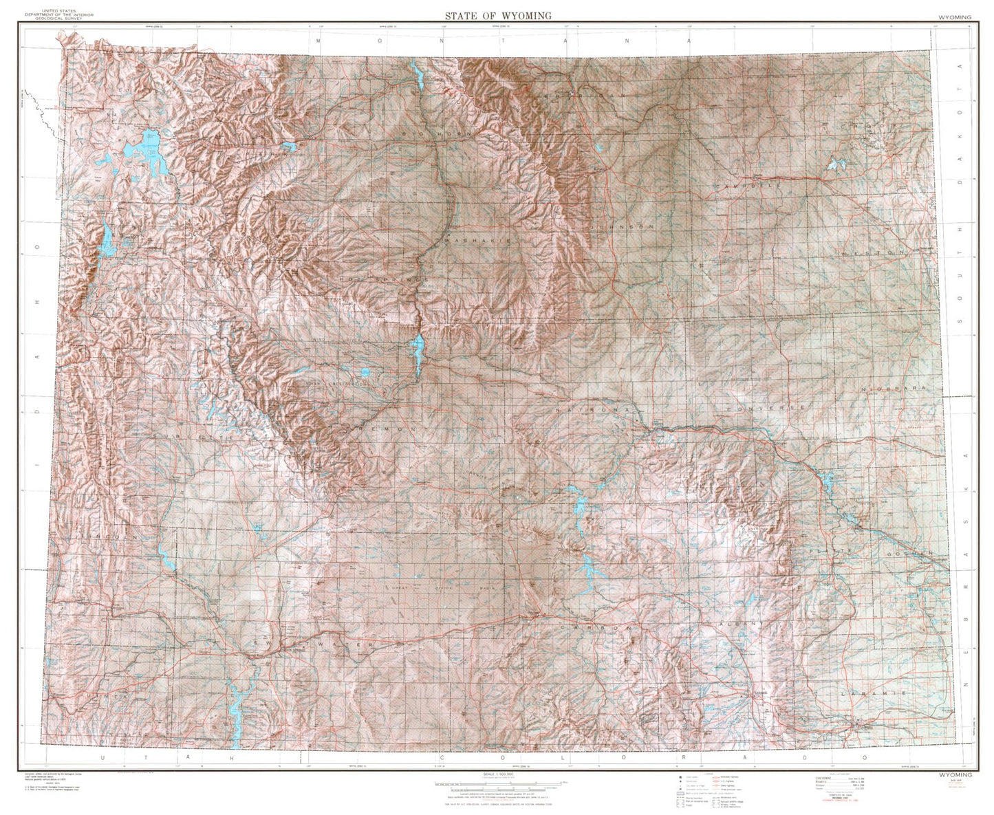 State of Wyoming Shaded Relief Topo Map