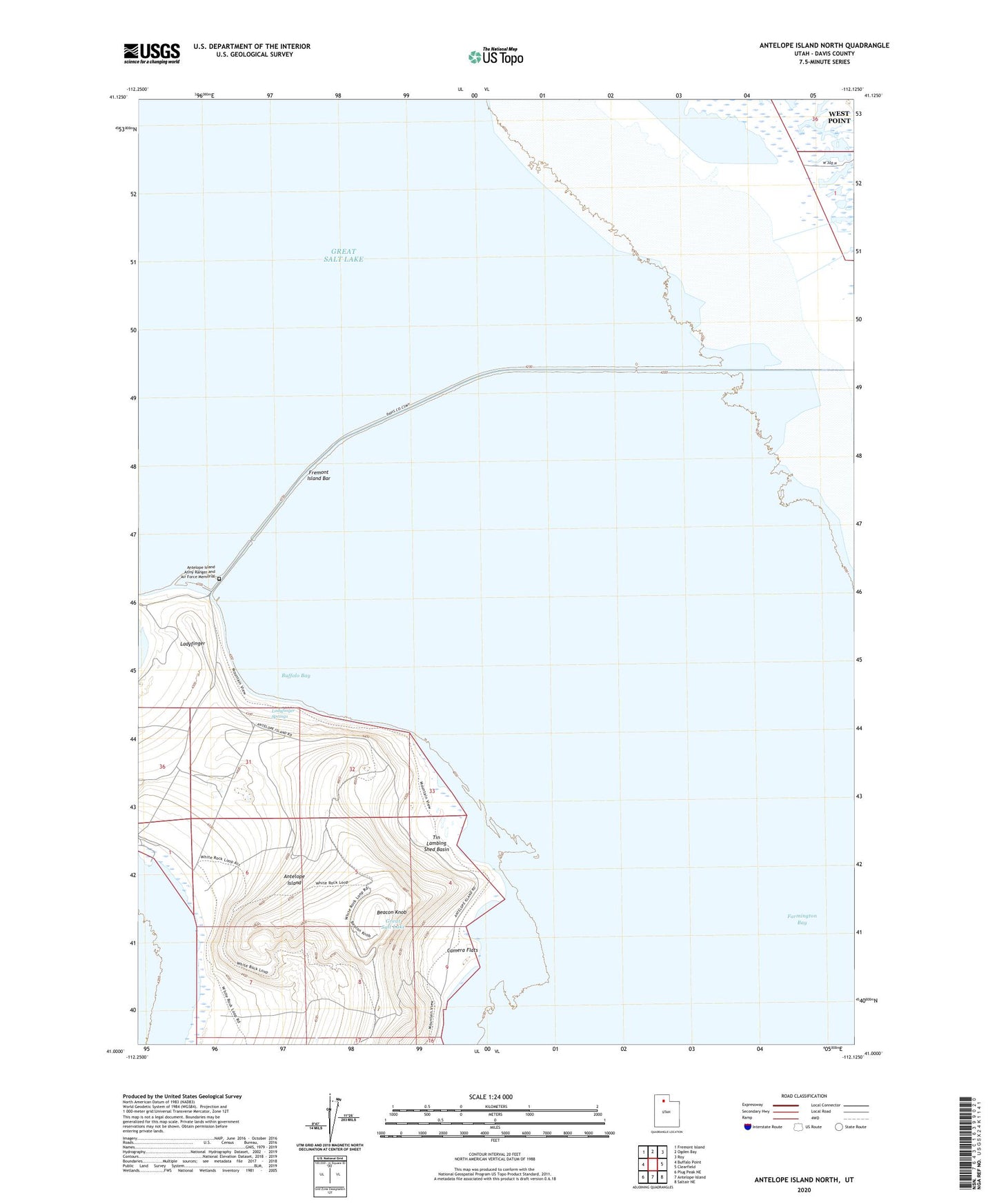 Antelope Island North Utah US Topo Map Image
