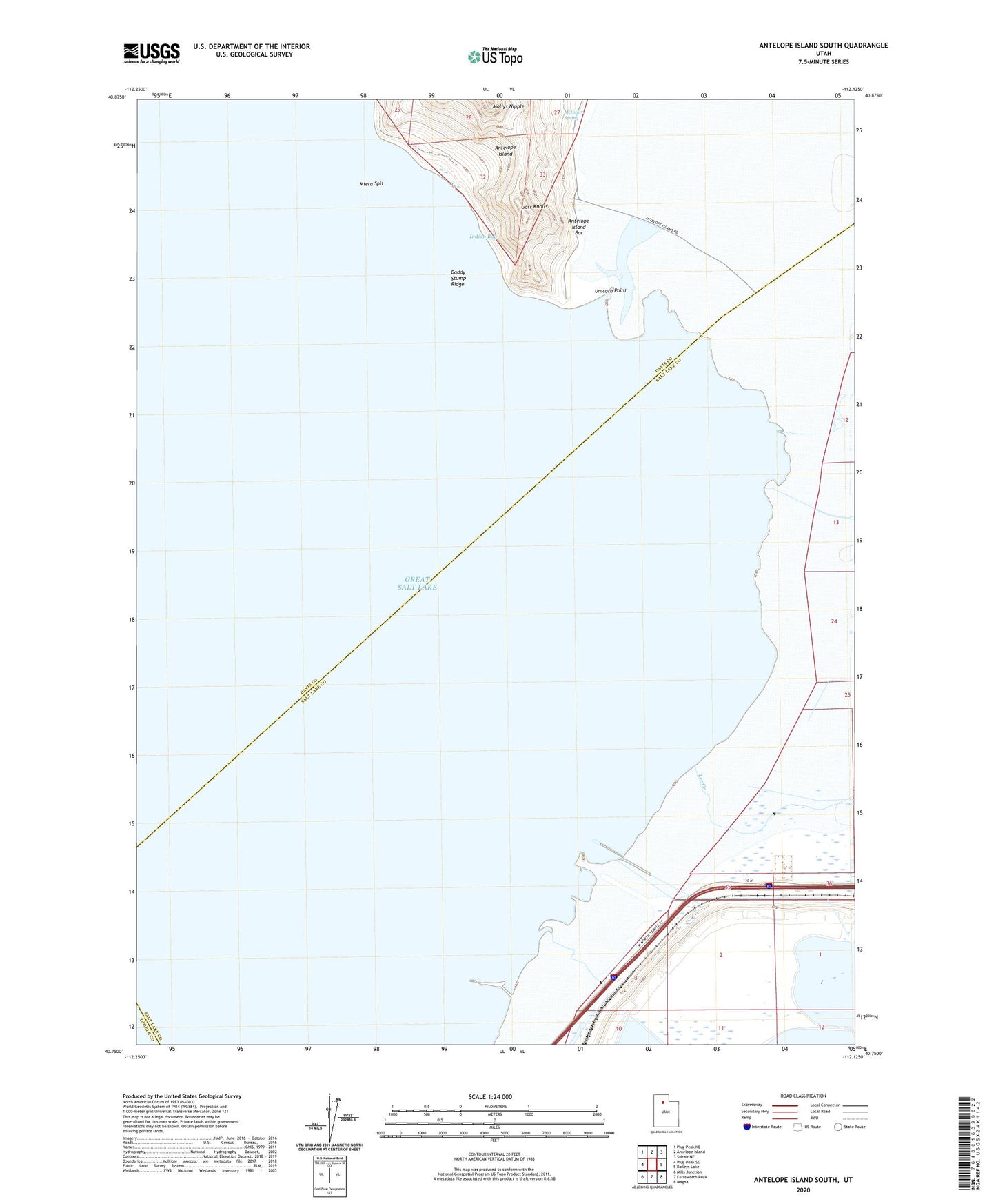 Antelope Island South Utah US Topo Map Image