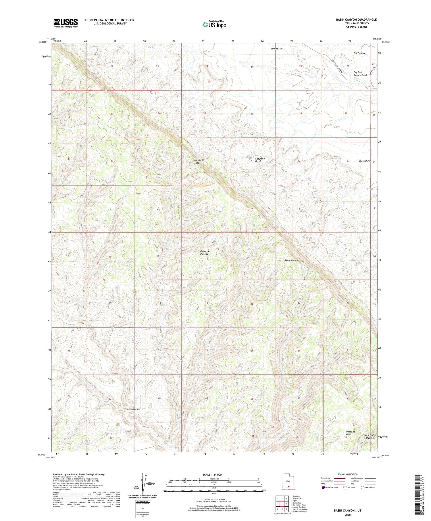 Basin Canyon Utah US Topo Map Image