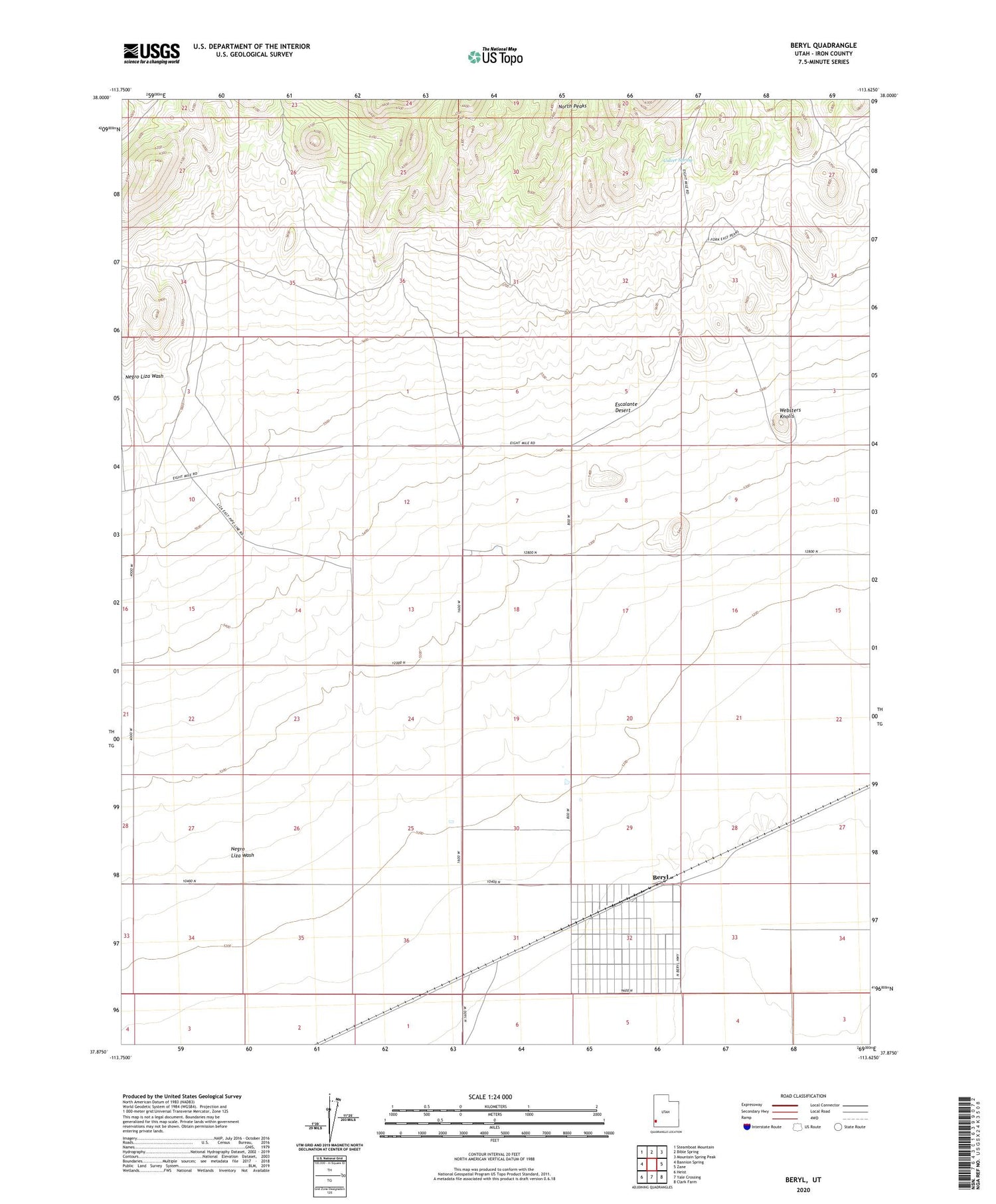 Beryl Utah US Topo Map Image