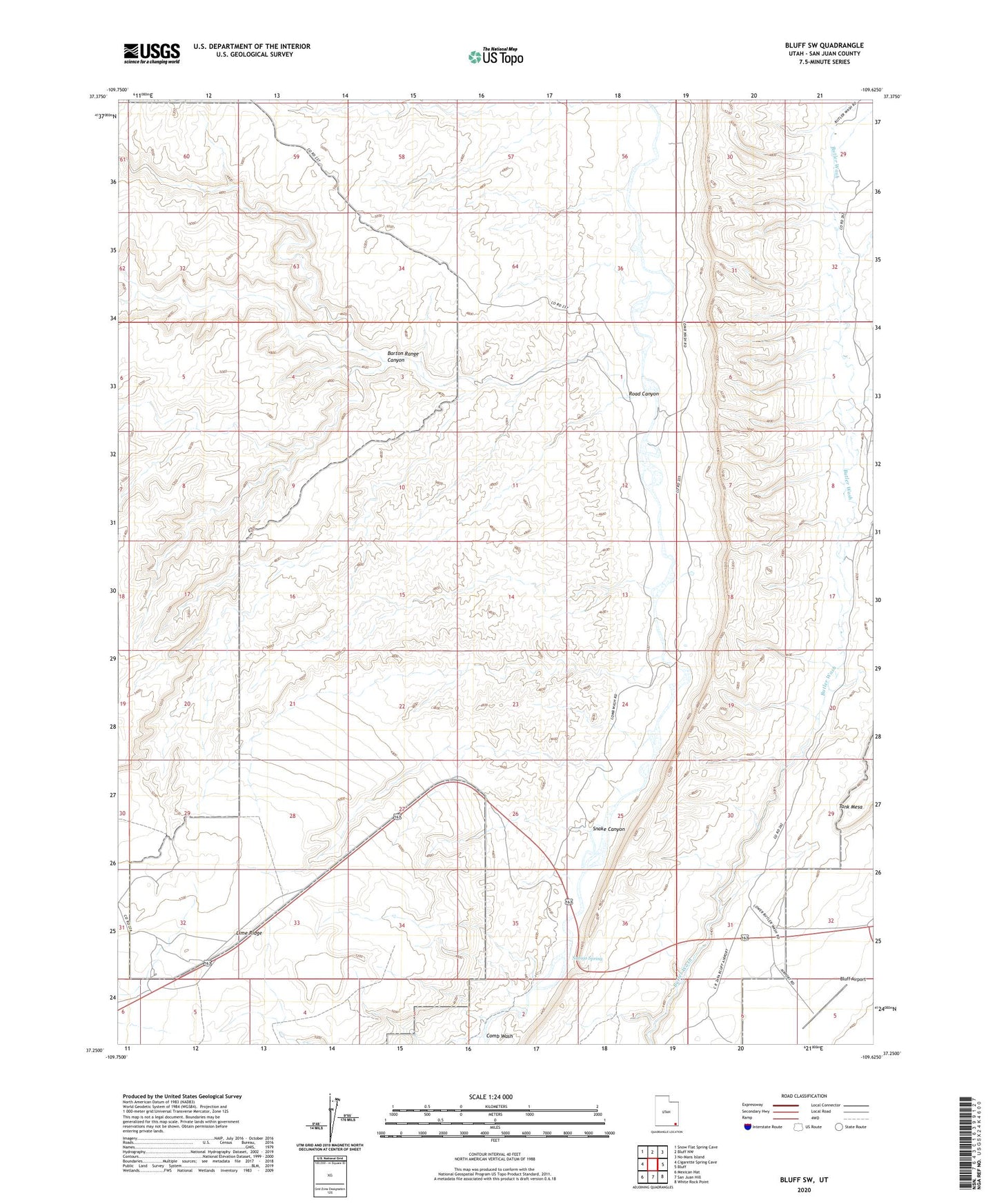 Bluff SW Utah US Topo Map Image