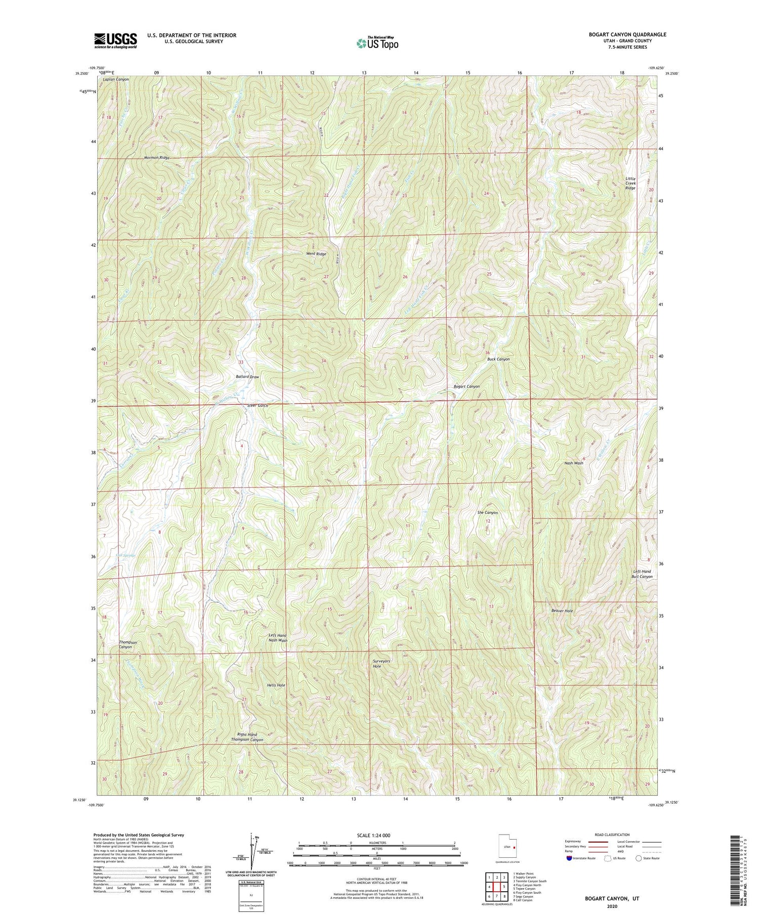 Bogart Canyon Utah US Topo Map Image