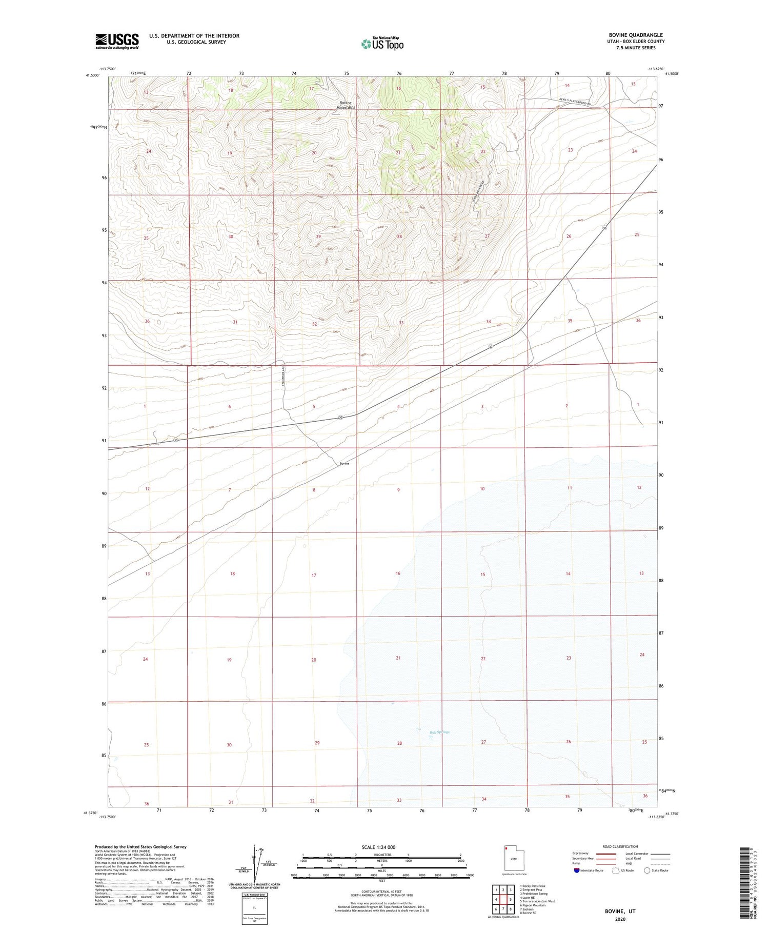 Bovine Utah US Topo Map Image