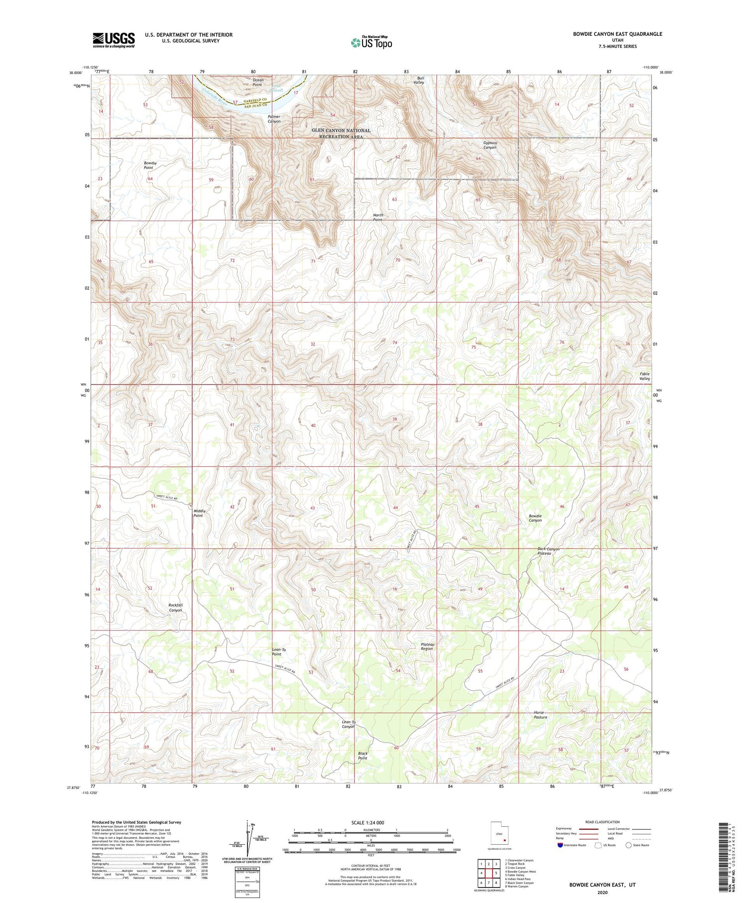 Bowdie Canyon East Utah US Topo Map Image