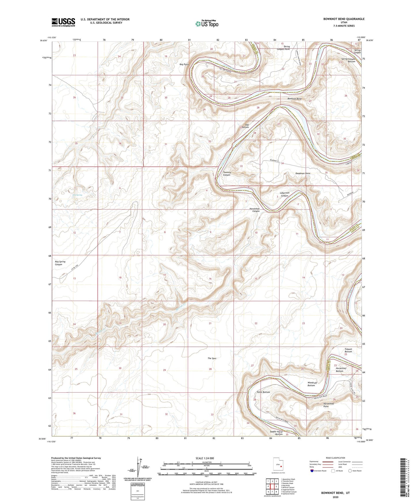 Bowknot Bend Utah US Topo Map Image
