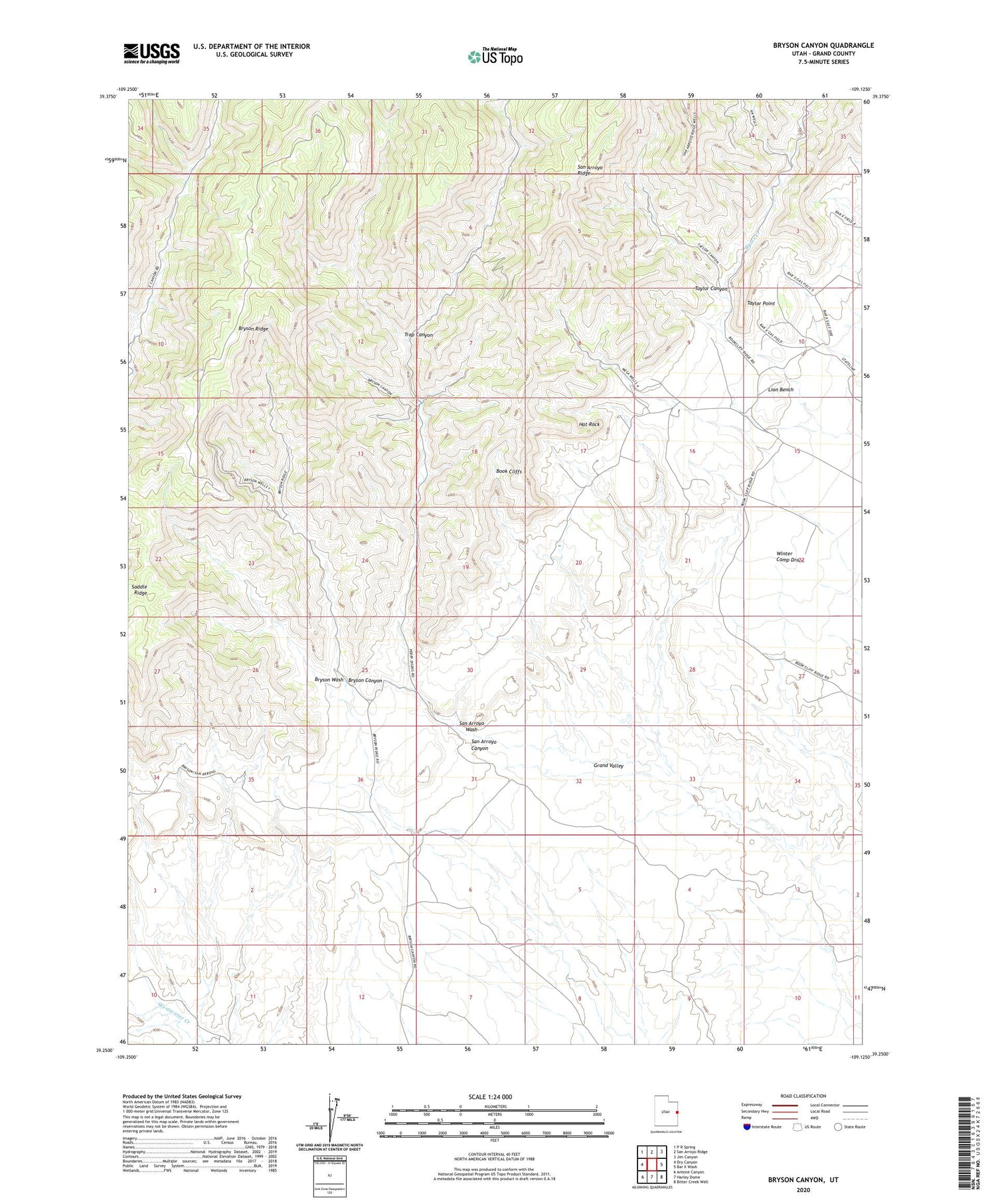 Bryson Canyon Utah US Topo Map Image