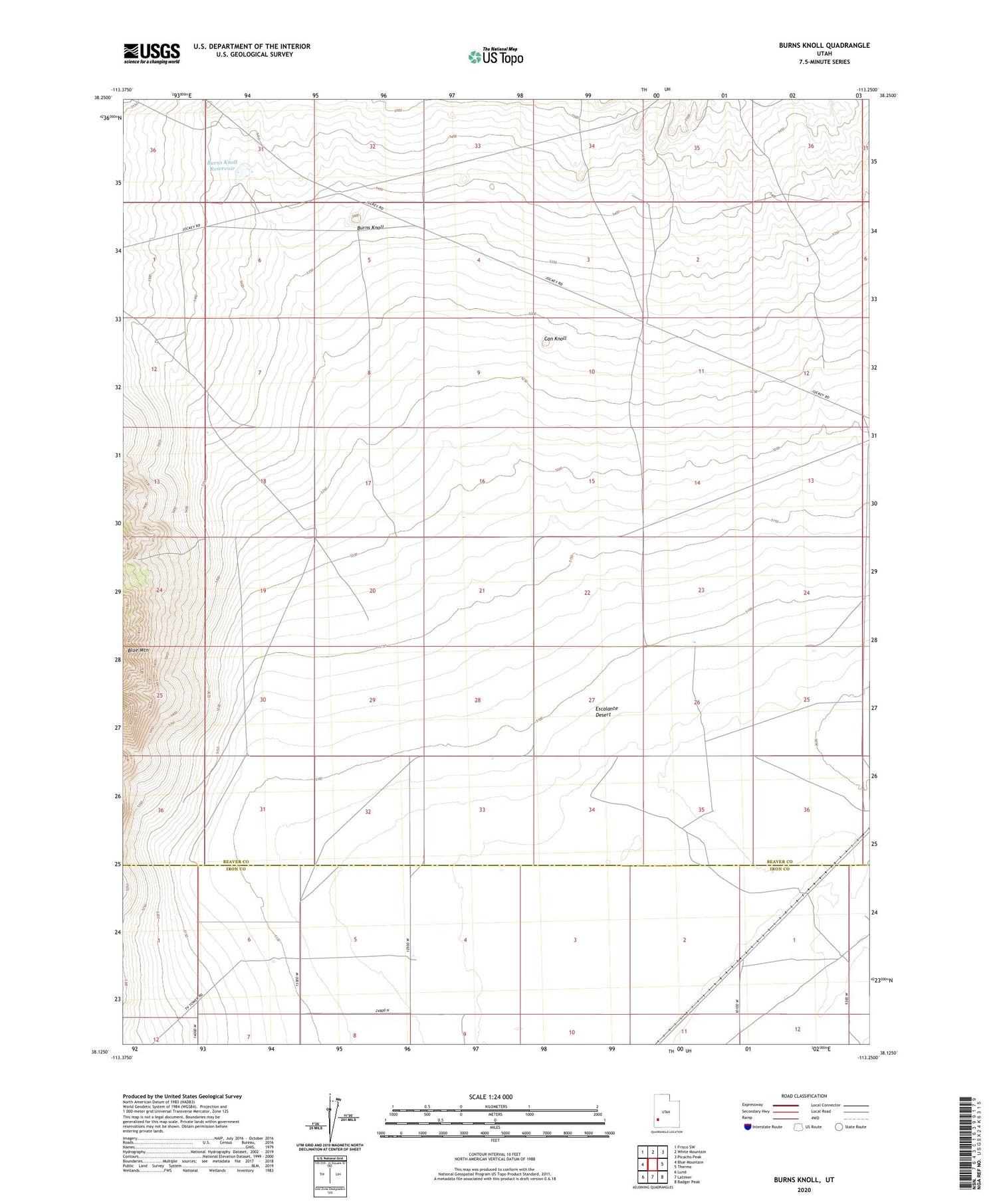 Burns Knoll Utah US Topo Map Image