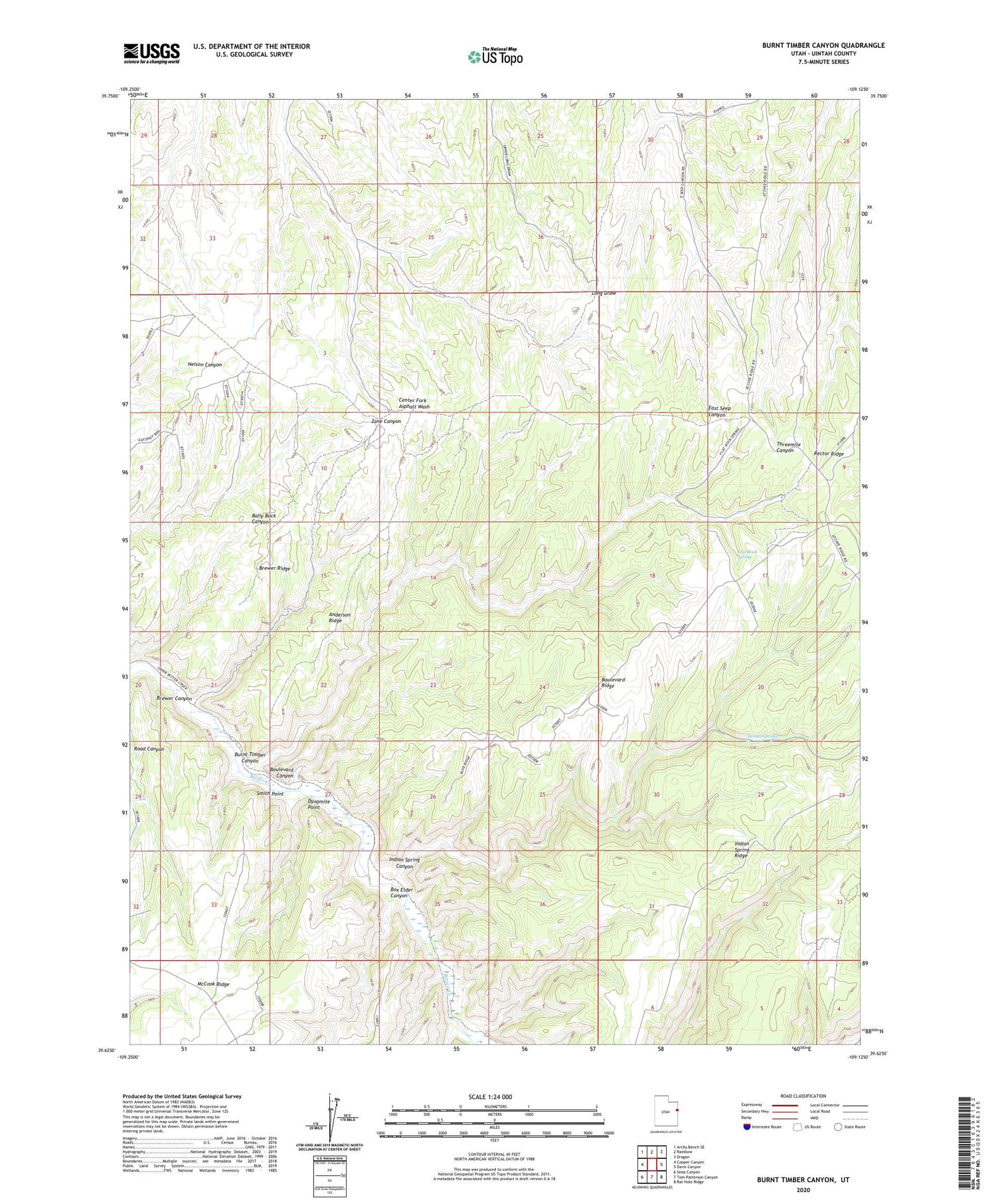 Burnt Timber Canyon Utah US Topo Map Image