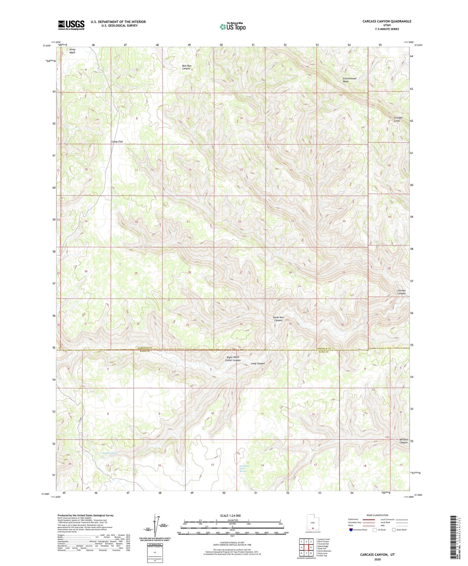 Carcass Canyon Utah US Topo Map Image