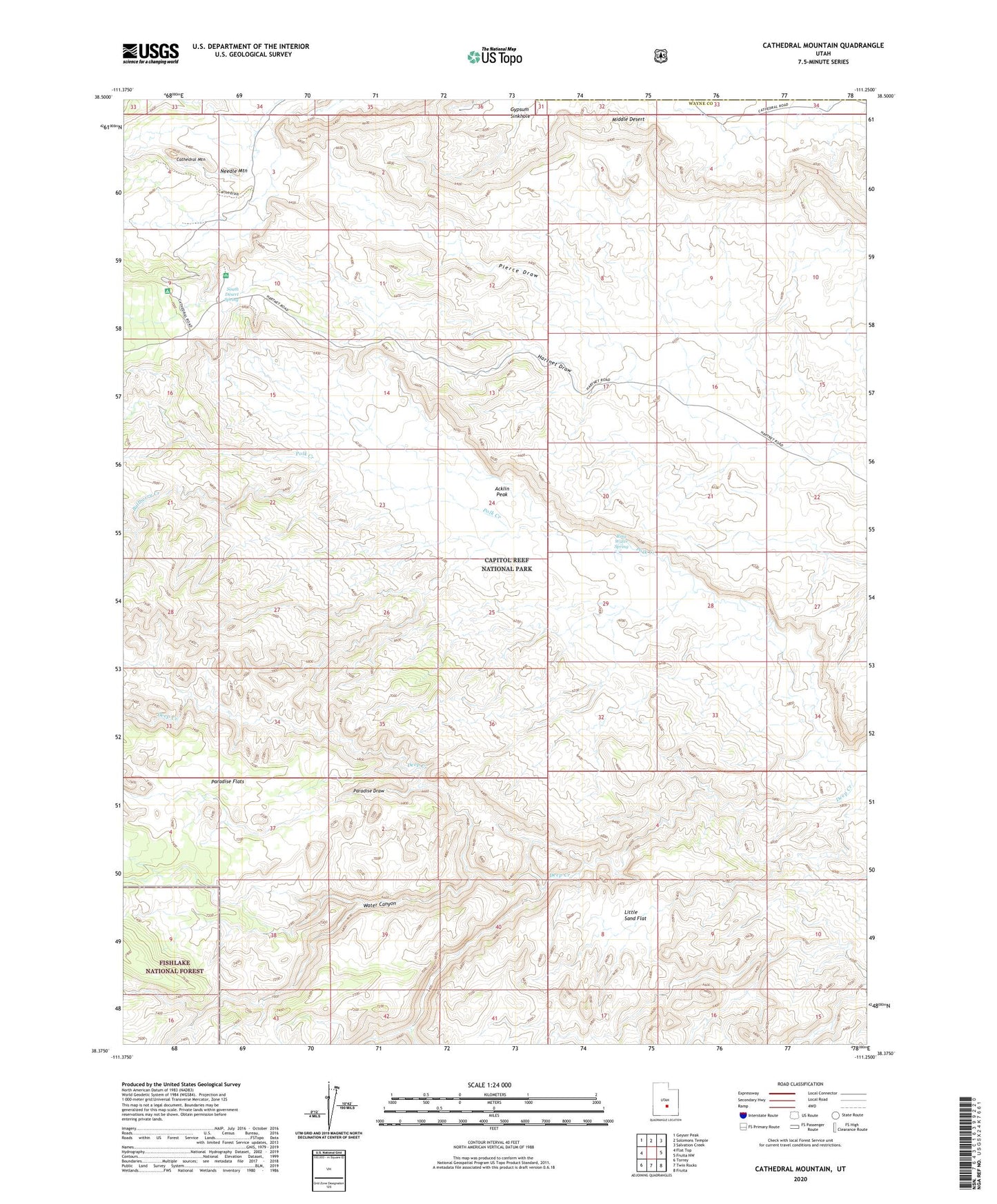 Cathedral Mountain Utah US Topo Map Image
