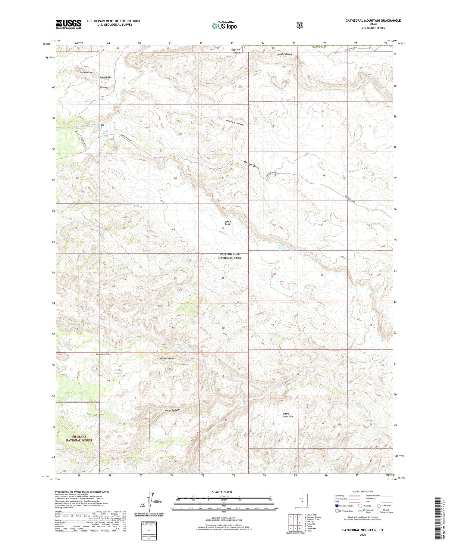 Cathedral Mountain Utah US Topo Map Image