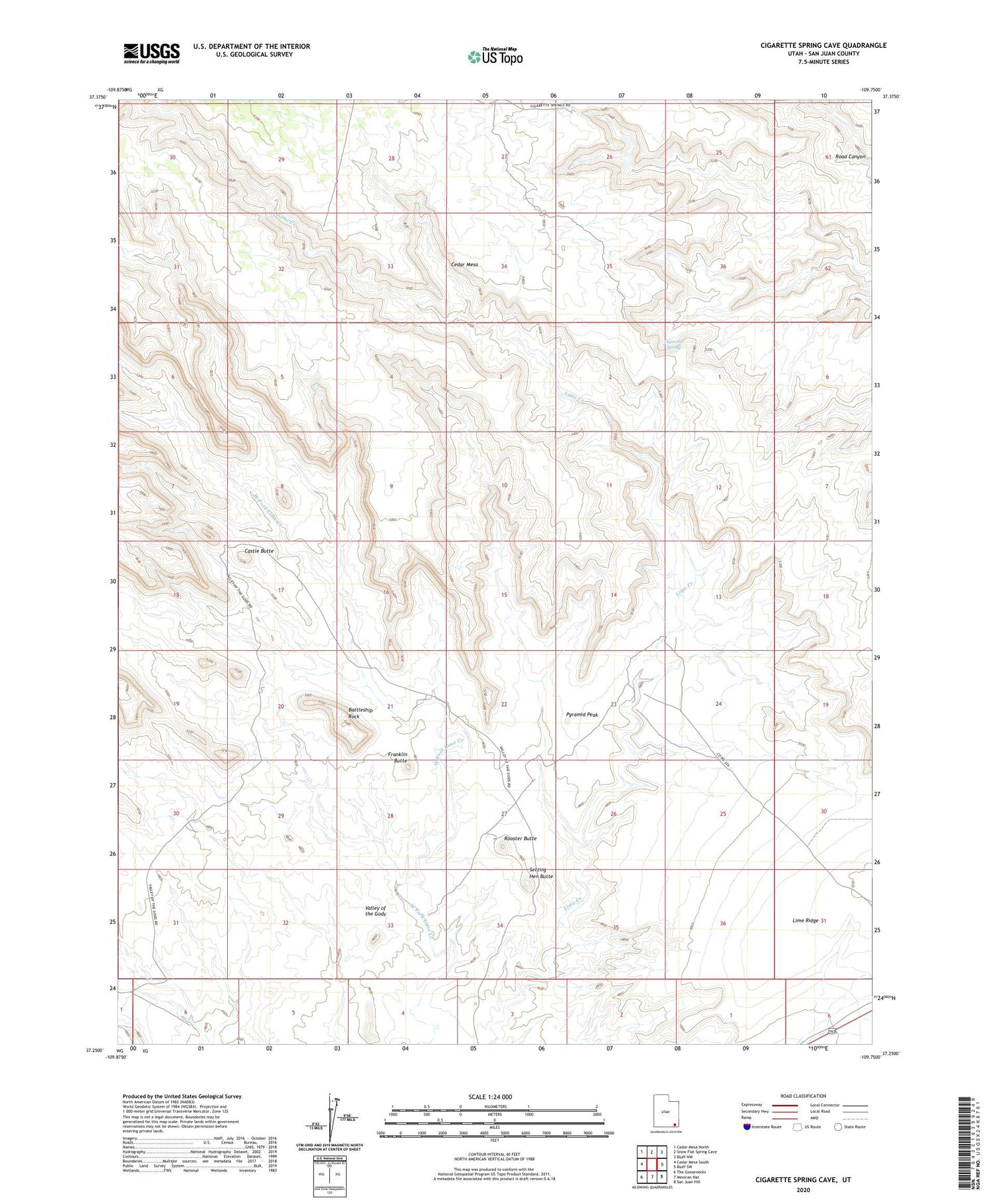 Cigarette Spring Cave Utah US Topo Map Image