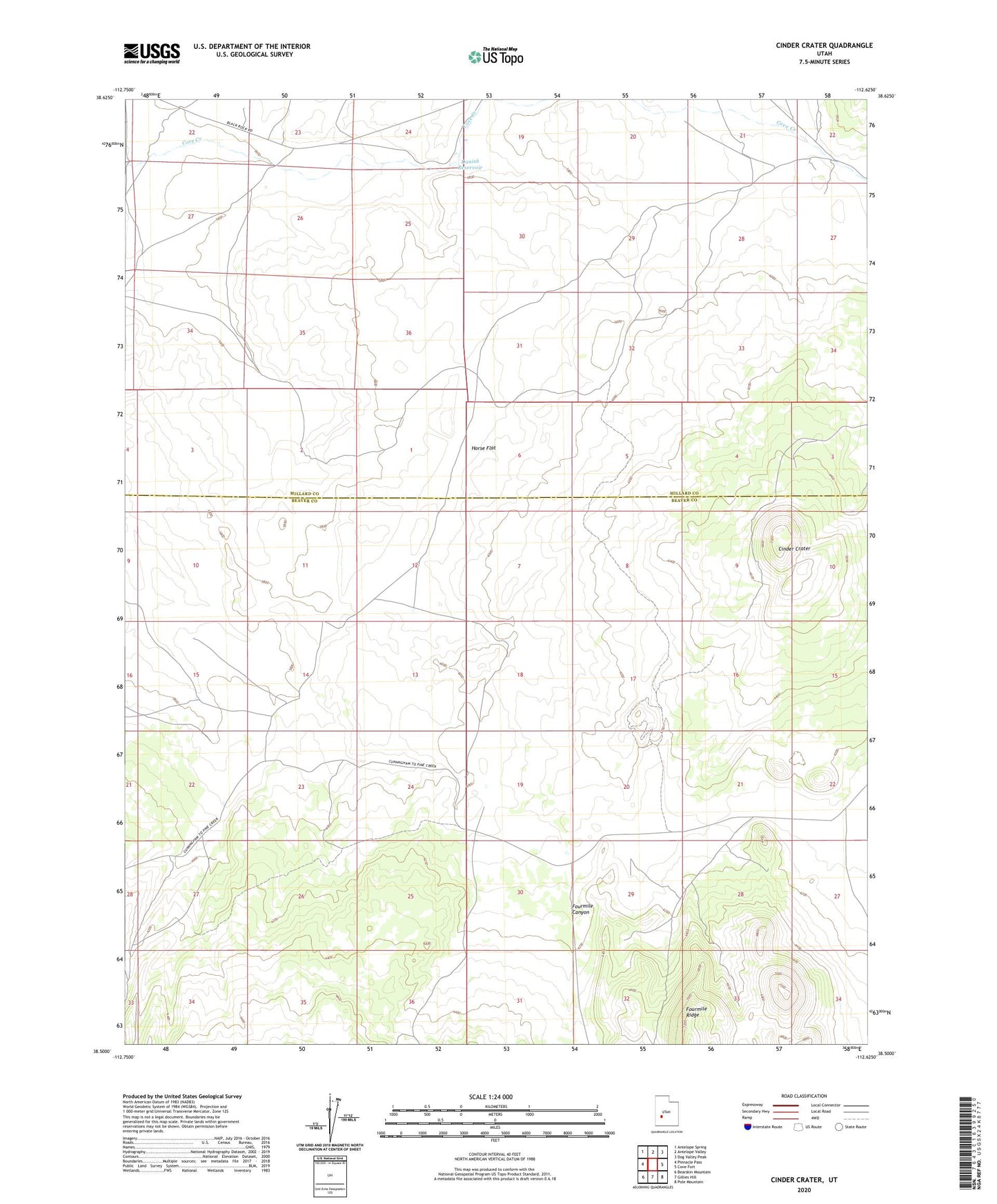 Cinder Crater Utah US Topo Map Image
