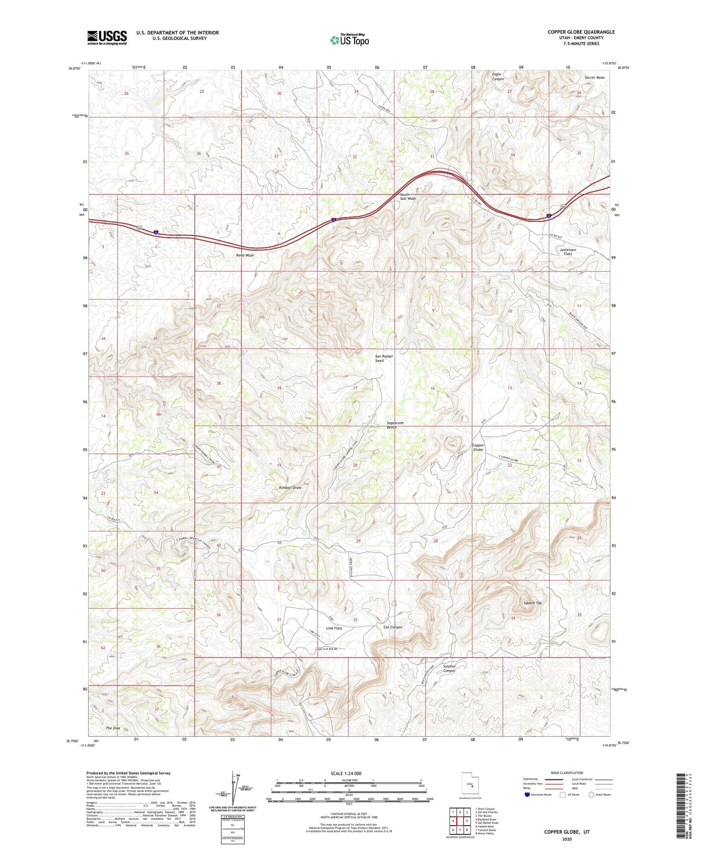 Copper Globe Utah US Topo Map Image