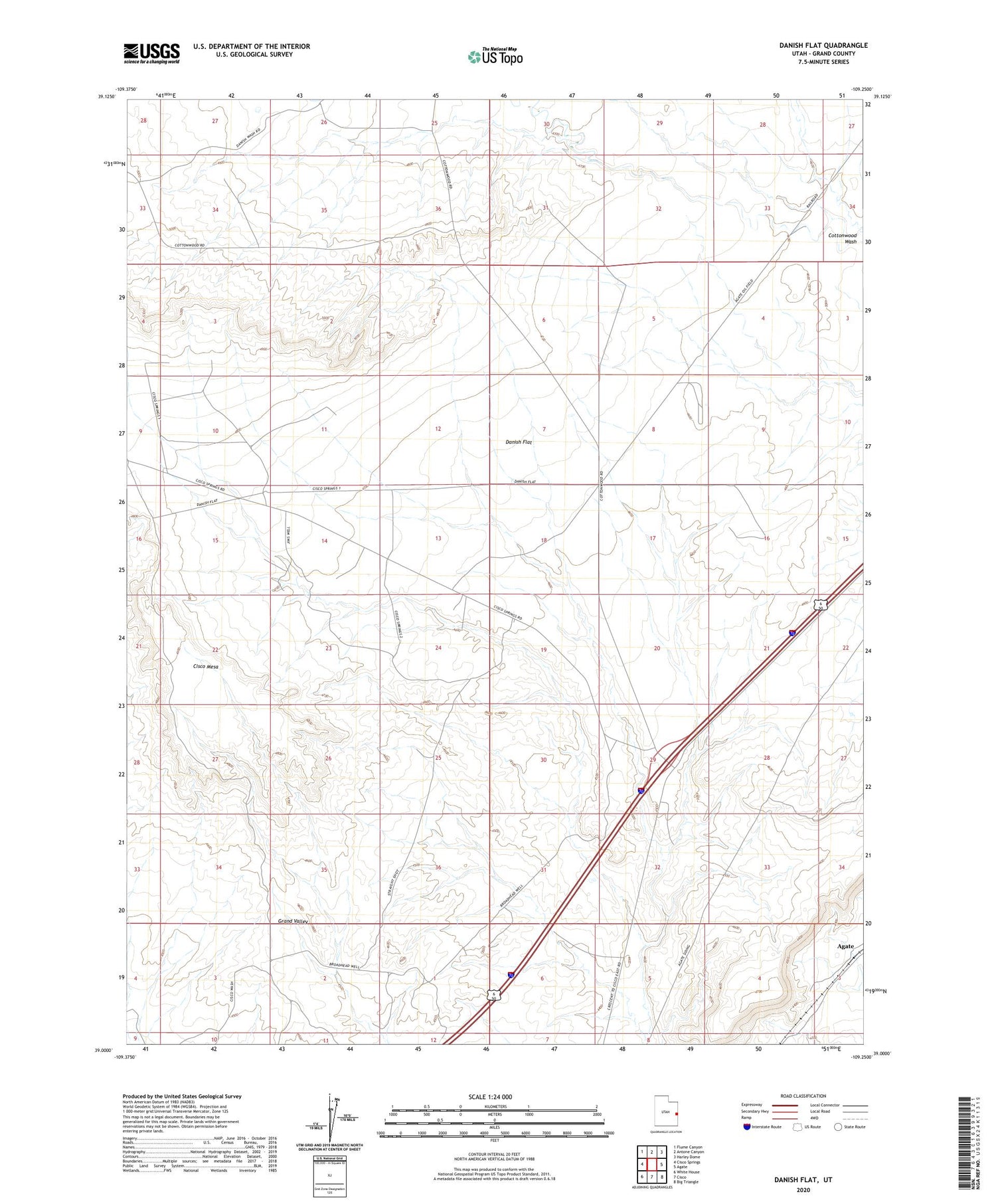 Danish Flat Utah US Topo Map Image
