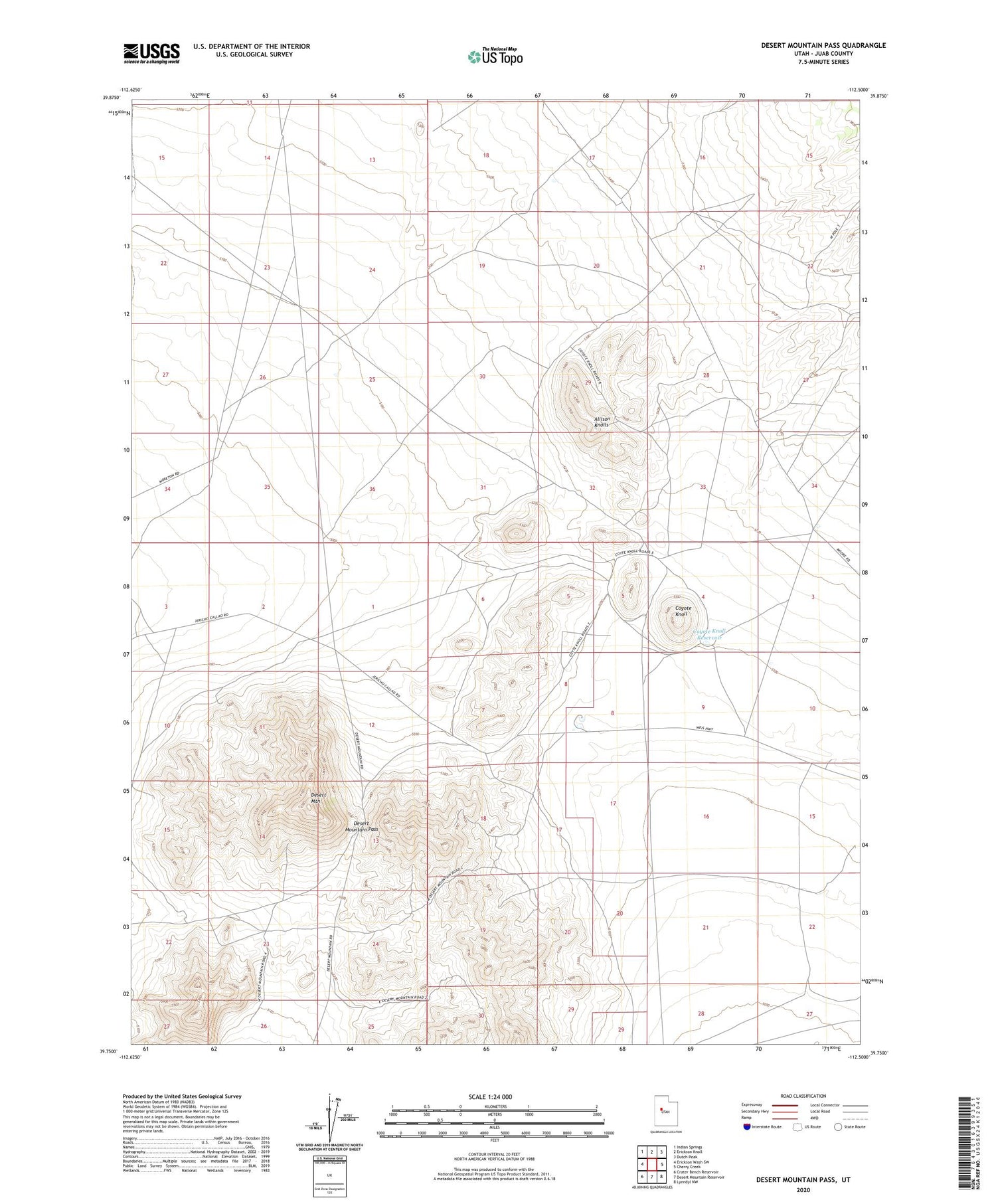Desert Mountain Pass Utah US Topo Map Image