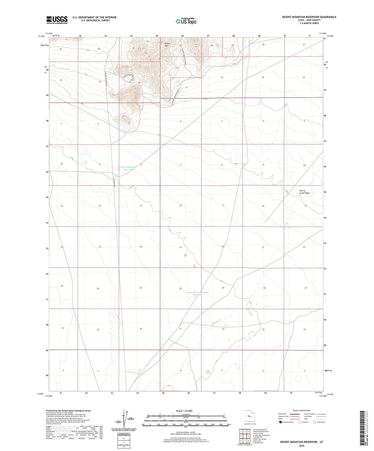 Desert Mountain Reservoir Utah US Topo Map Image