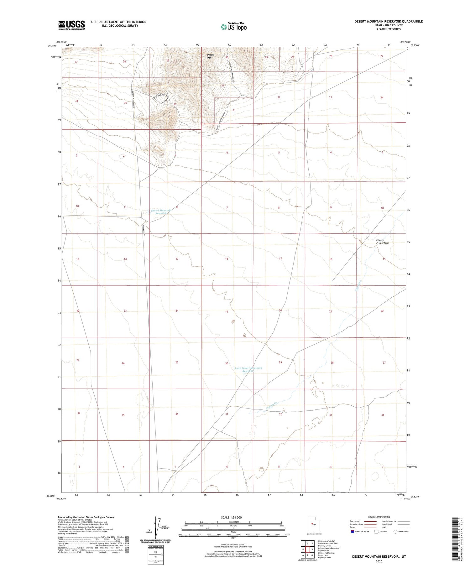 Desert Mountain Reservoir Utah US Topo Map Image