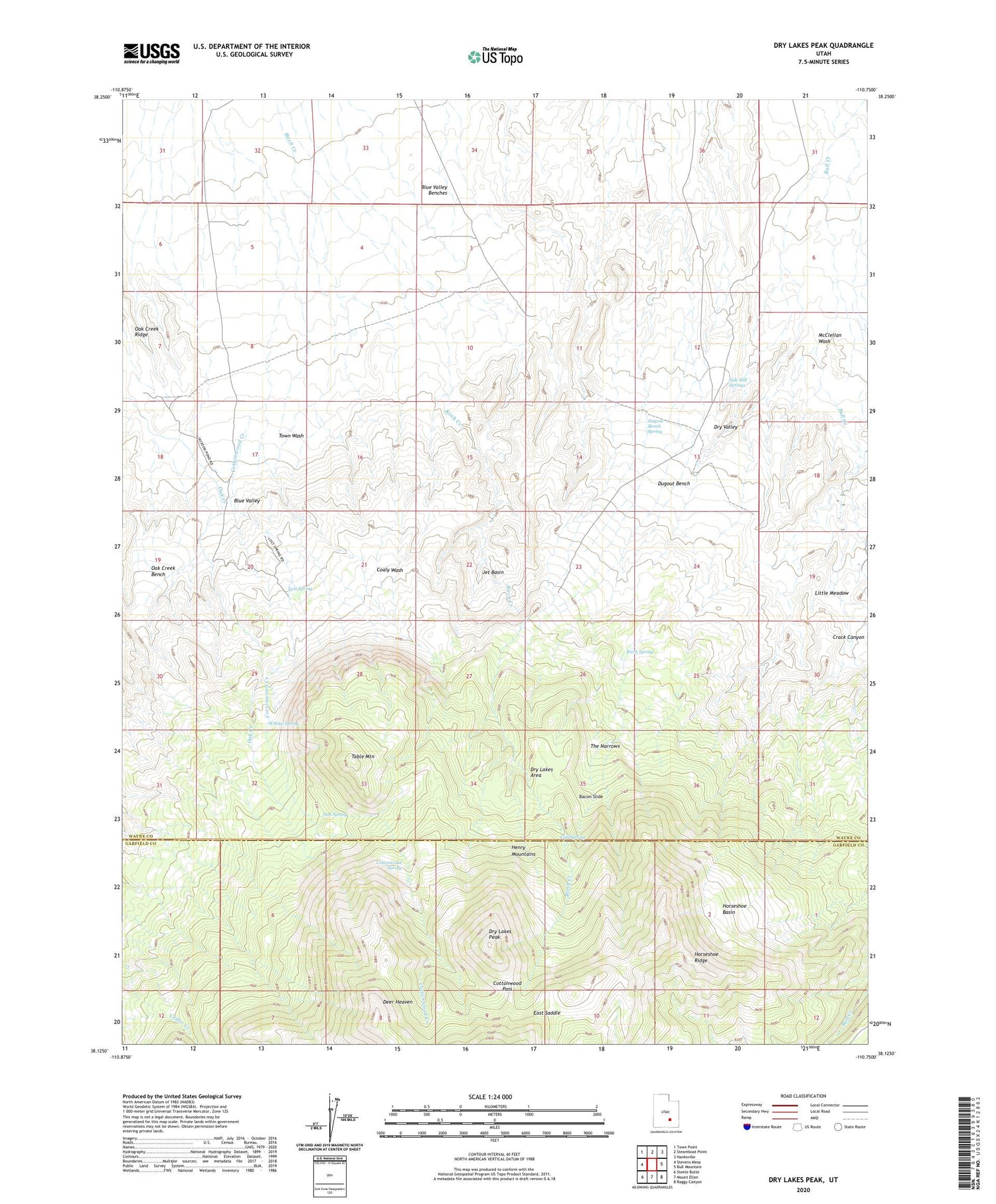 Dry Lakes Peak Utah US Topo Map Image