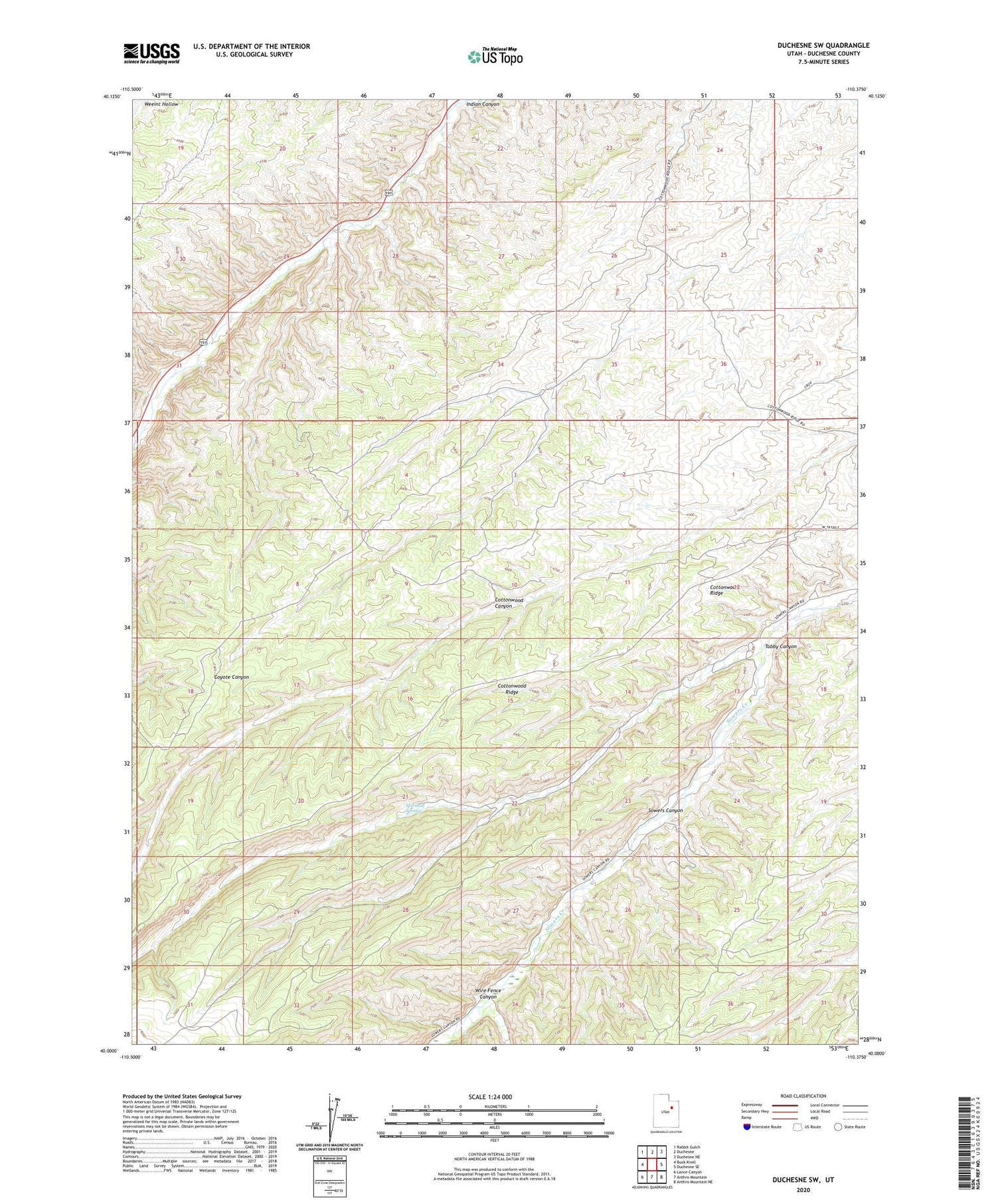 Duchesne SW Utah US Topo Map Image