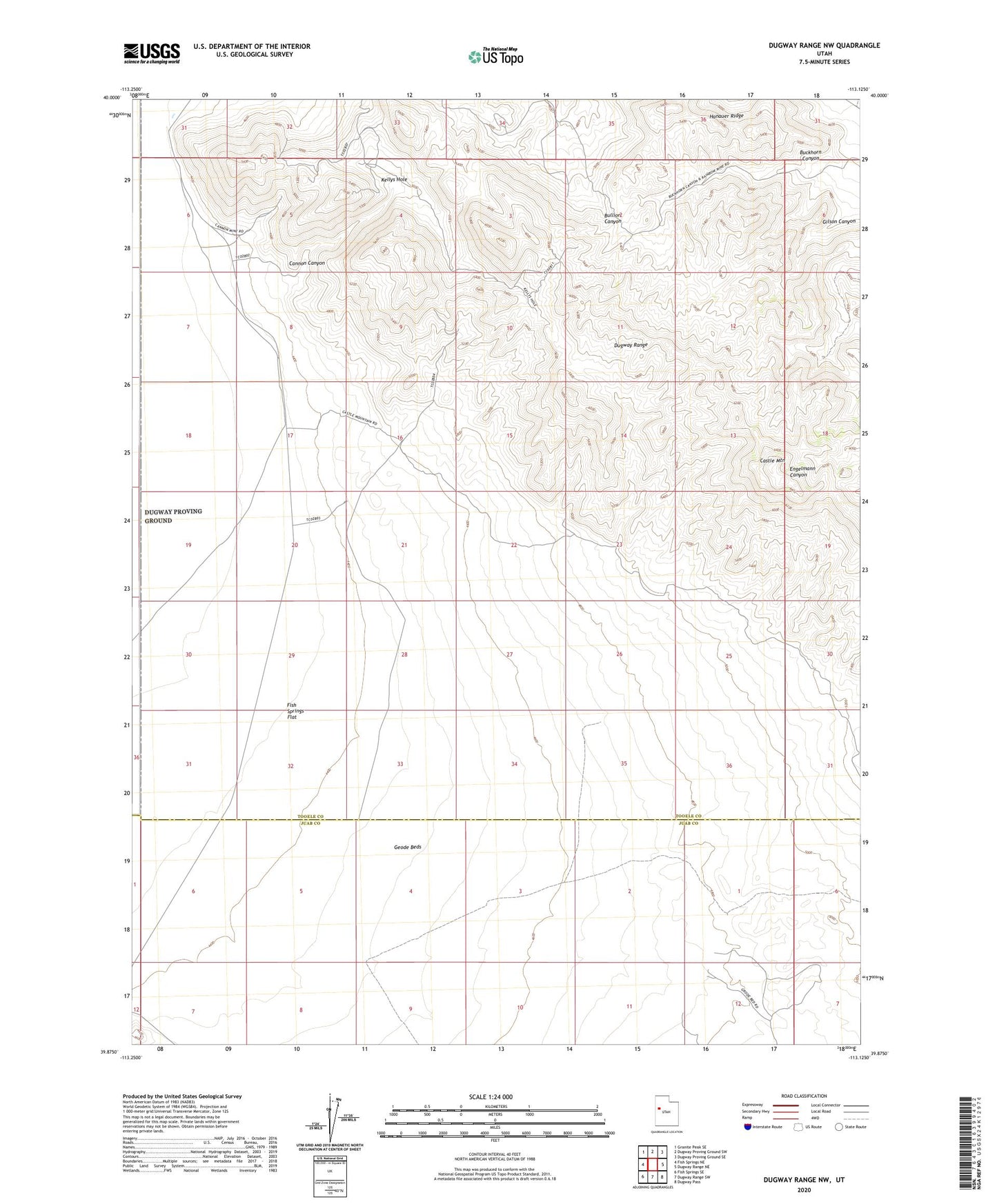 Dugway Range NW Utah US Topo Map Image