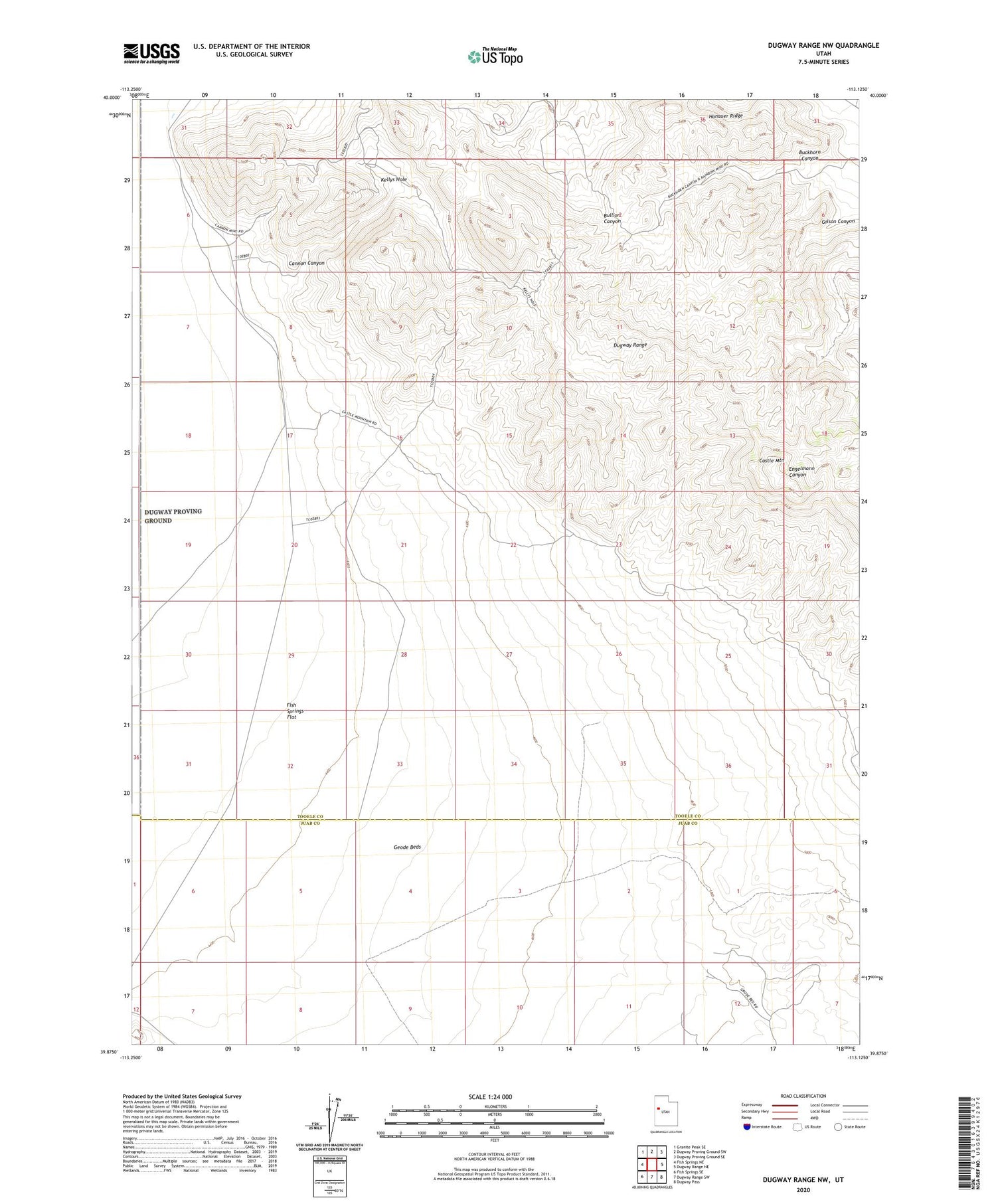 Dugway Range NW Utah US Topo Map Image