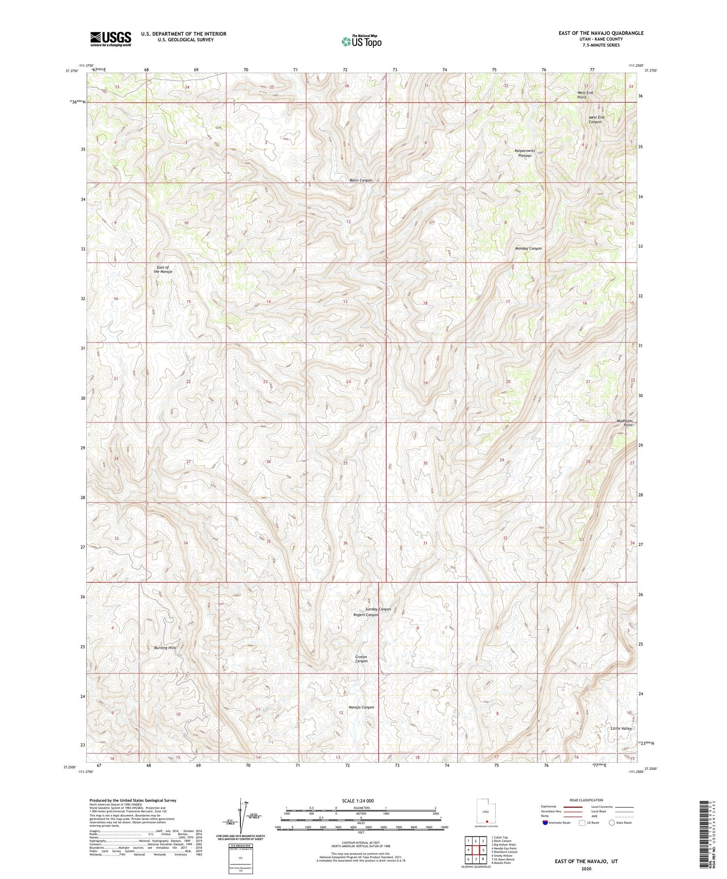 East of the Navajo Utah US Topo Map Image